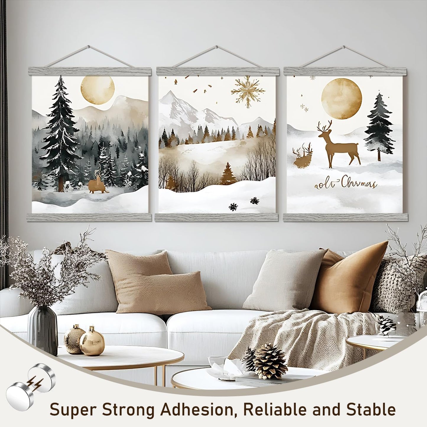 Artmag Magnetic Poster Hanger Frame - Light Wood Canvas Artwork Display | 20" Grey Size