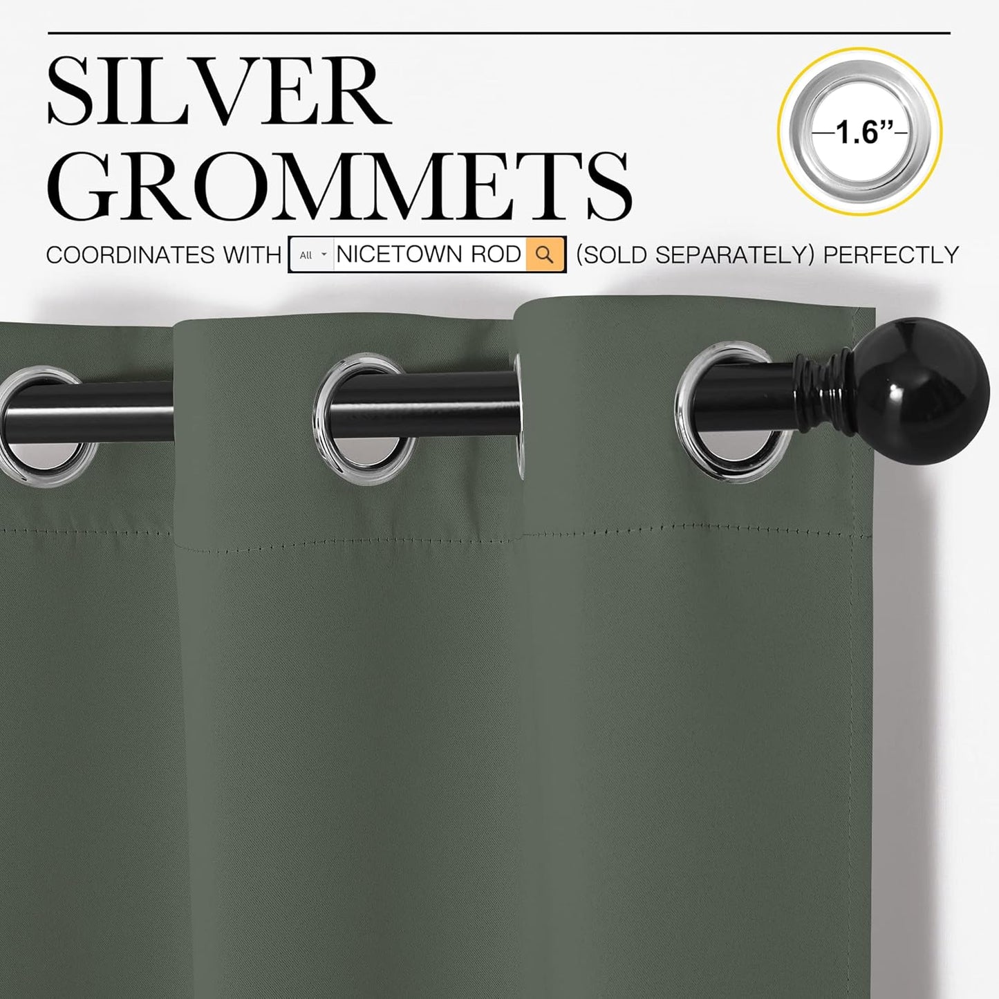 NICETOWN Room Darkening Curtain Panels - Energy-Efficient Toddler Boy Drapes | Dark Mallard, 42" W x 90" L, 2 Panels