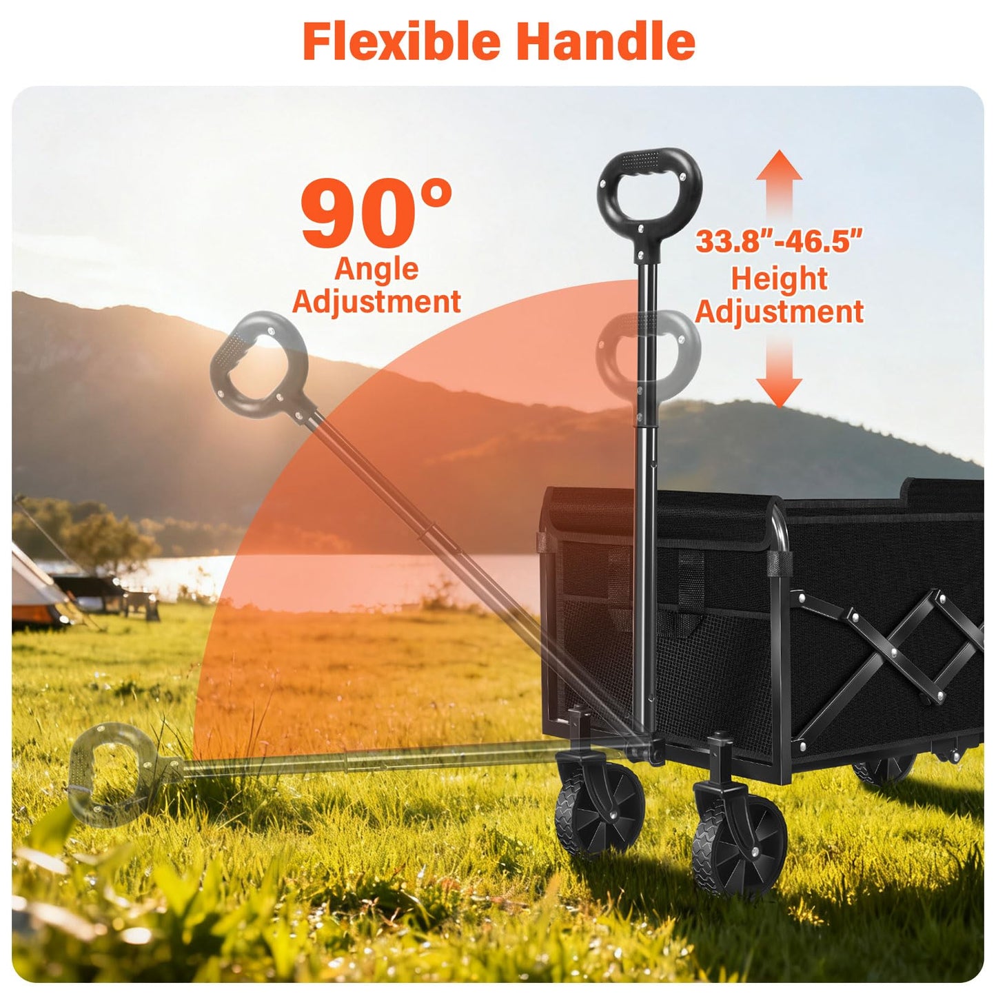 Wagons Carts Foldable - Portable Folding Collapsible Wagons with Wheels - Heavy Duty Utility Carts for Groceries, Shopping, Camping, Sports, Garden，Beach - Black
