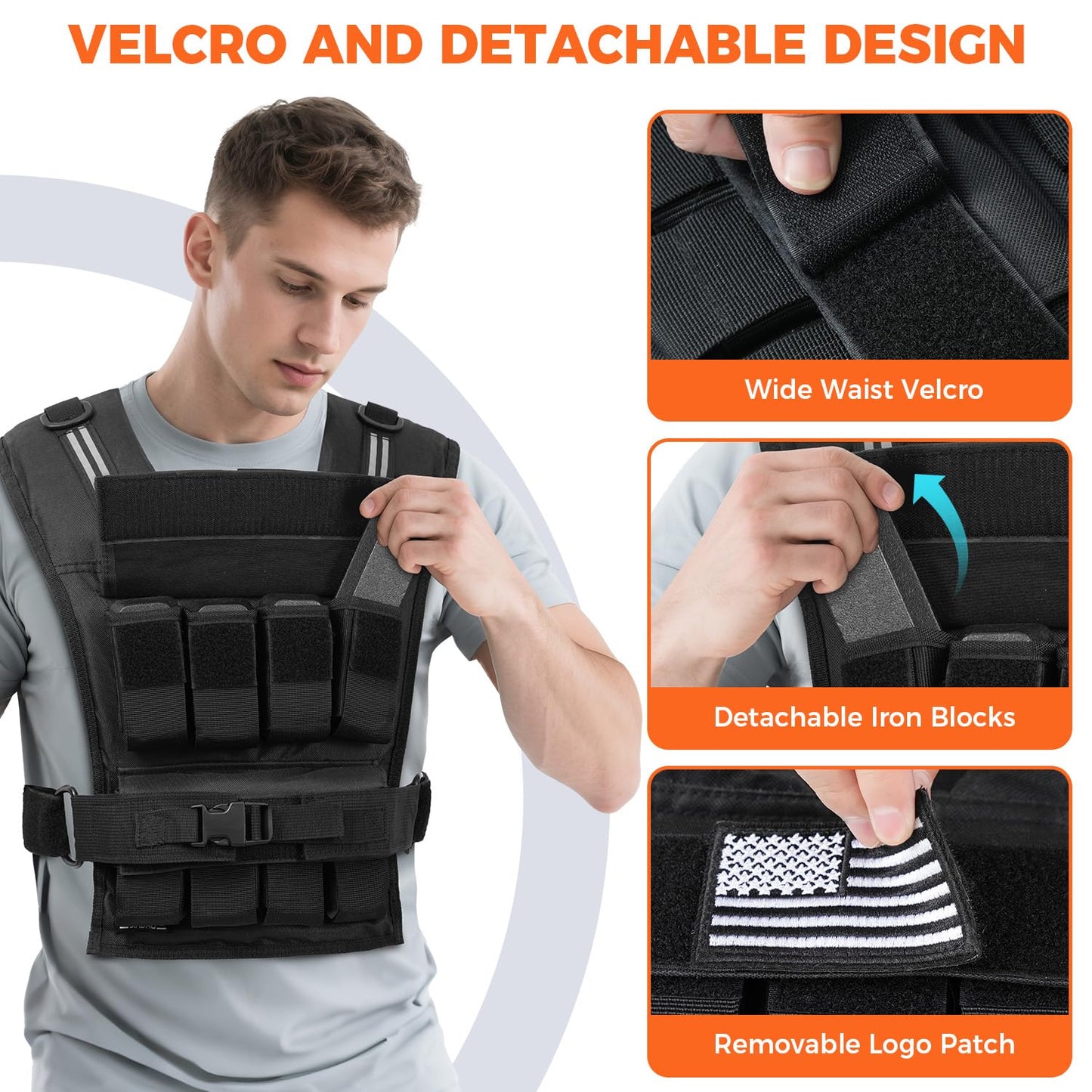 BAGAIL Weighted Vest Men, 20lbs/30lbs/40lbs Adjustable Weighted Vest for Woman with Removable Iron Weights, Women’s Weight Vest for Walking, Rucking, Running, Strength training - 40lb