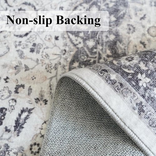 Hallway Runner Rug - Oriental Washable 2x5 | Stain Resistant, Ultra Soft Indoor Carpet in Grey