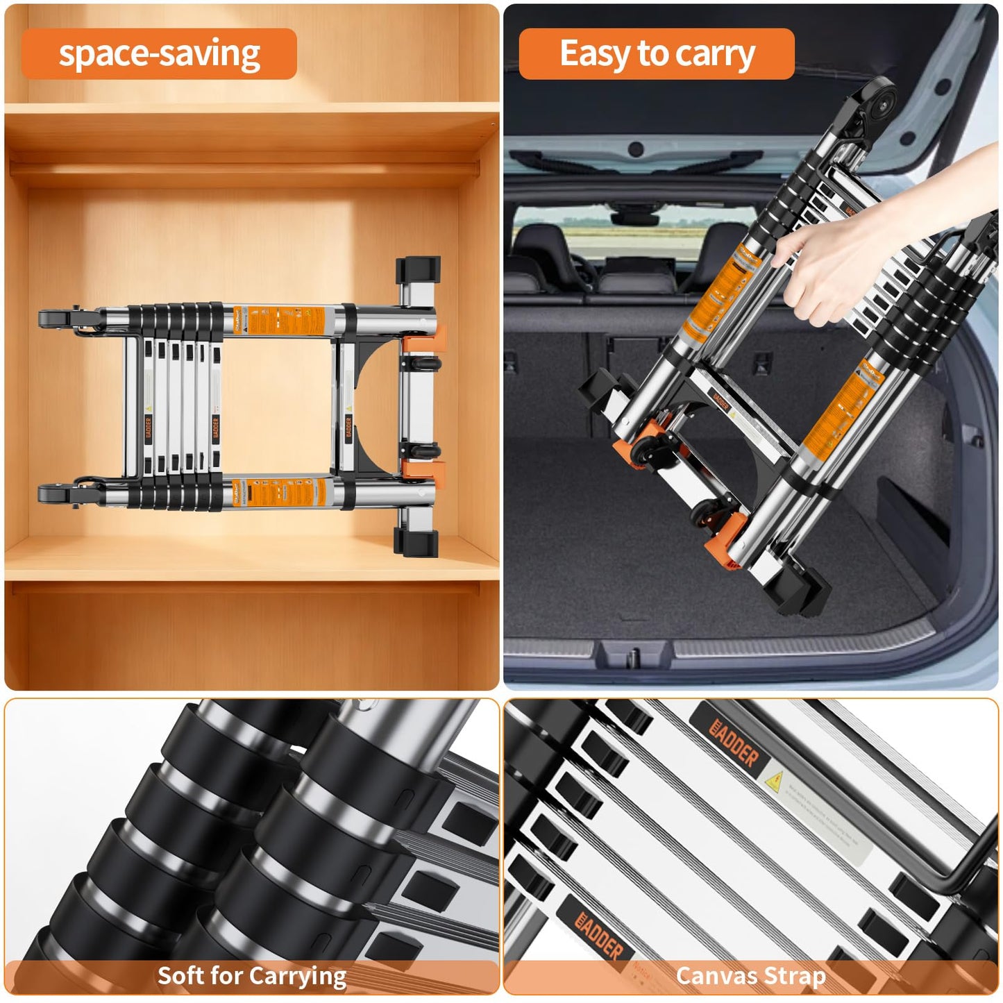 Telescoping Ladder A Frame,Telescopic Ladder for Home, Roof, RV，16.5 Ft Stainless Steel Extension Ladder with Dual Balance Bars,Wheels and 2 Triangle Stabilizers，330 lb Capacity (16.5FT-A Frame PRO)