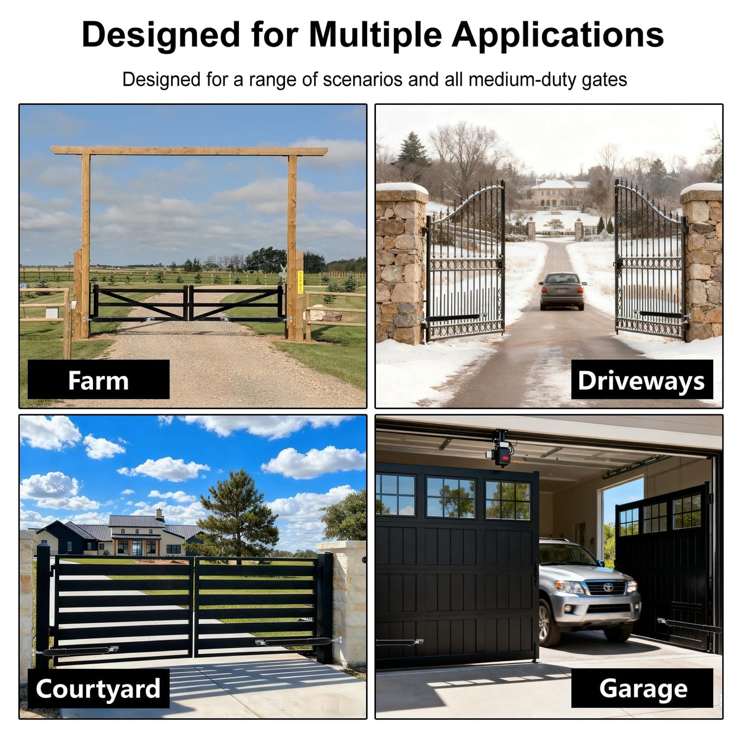 GYXEL C025 Solar Gate Opener with Batteries & Solar Panel for Dual Swing Gates Up to 790lb 18FT per Arm Complete Automatic Gate Opener Kit with Remote Medium-Duty Electric Gate Opener Solar-Powered