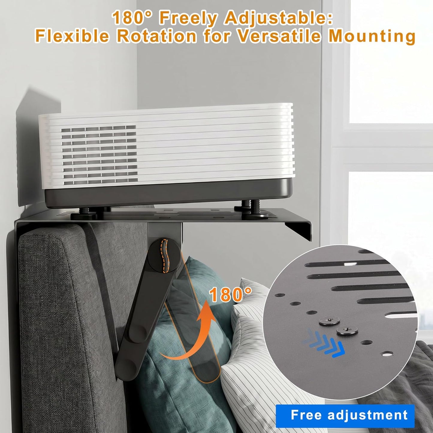 Aidoclip 44 lb Setup, 3-Level 10.598.19 No-Drilling Projector Wall Mount Shelf, Adjustable Foldable Metal Stand
