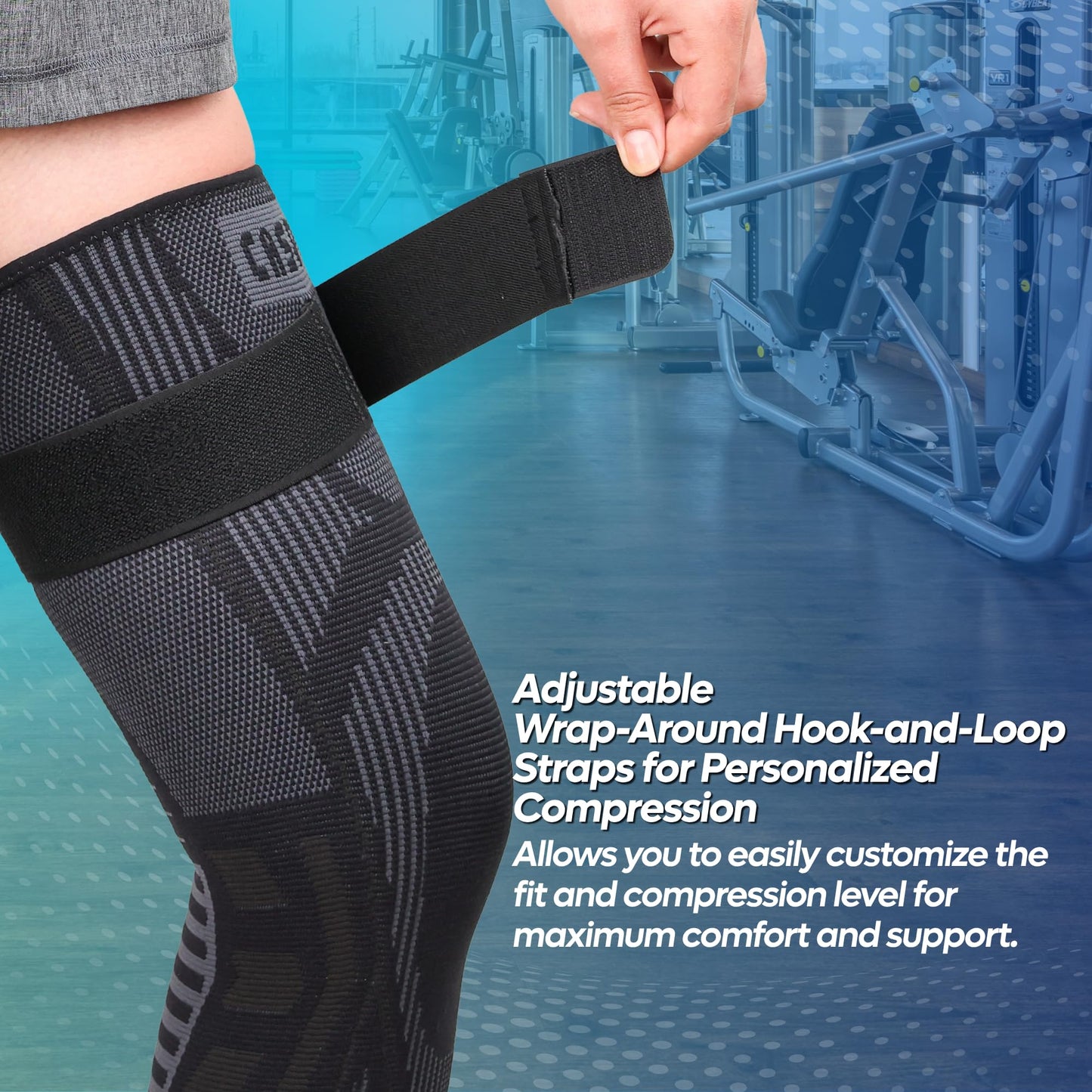 Caspe 2 Pack Leg Compression Sleeve With Strap, Full Length Thigh Knee Calf Support, Knee Compression Sleeve Women & Men, Full Leg Support for Light Recovery, Daily Wear (XX-Large)