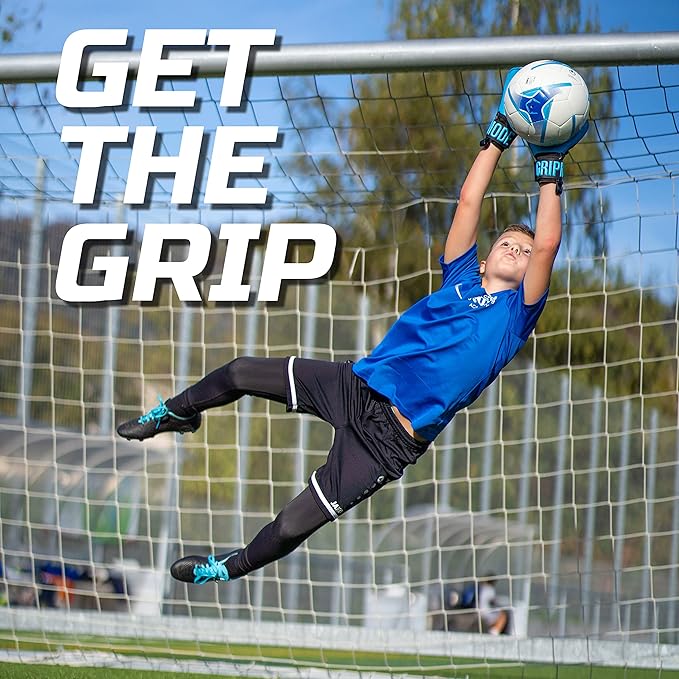 GRIPMODE Aqua Junior Goalkeeper Gloves Children with Fingersave and Individual Removable Finger Protection - Football Goalkeeper Gloves with Latex Coating for Good Grip - Size 4-6