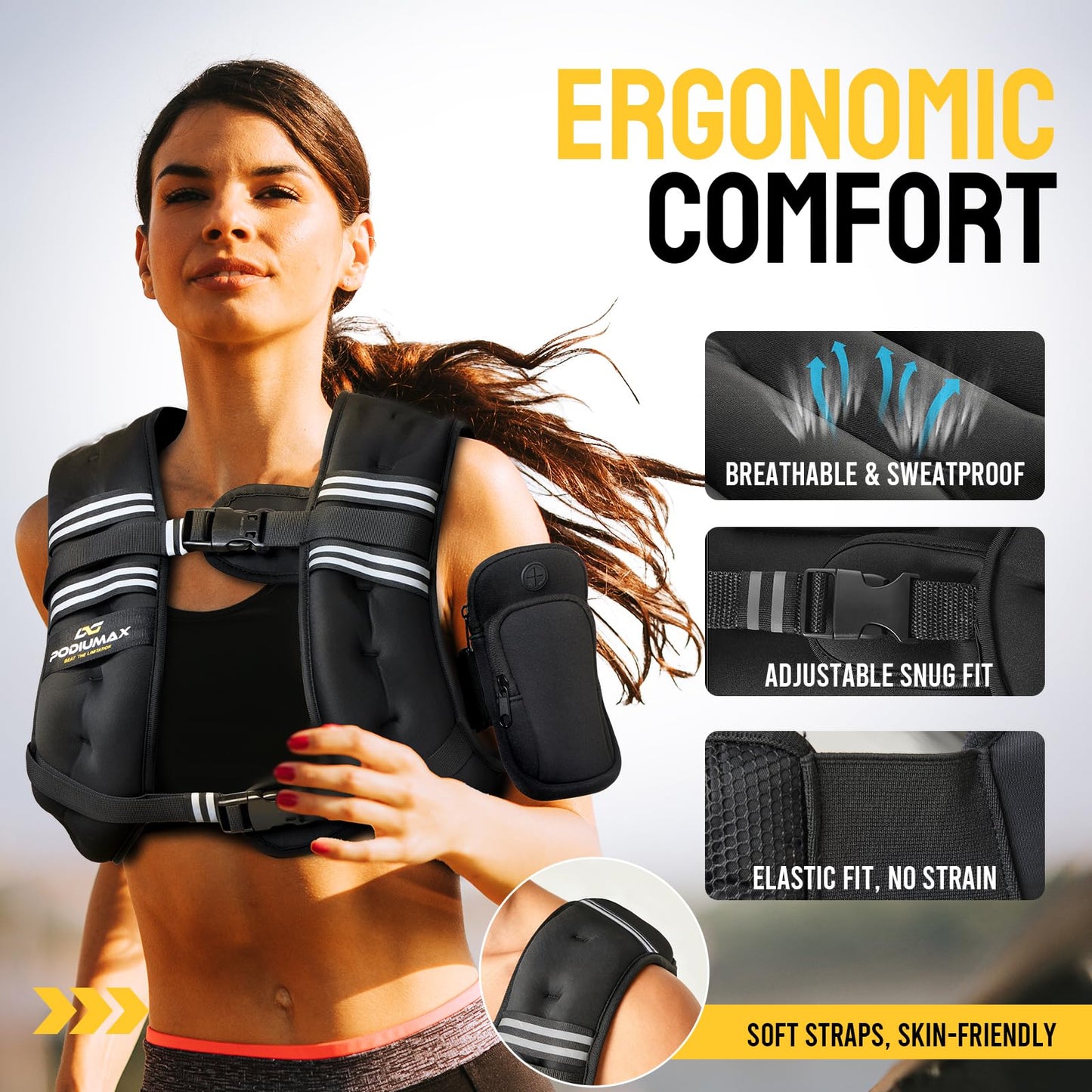 PodiuMax Weighted Vest for Women, 16lb with Adjustable Straps & Phone Bag, Snug Fit, Womens Weighted Vest for Walking Strength Training Running, Fitness Muscle Building Weight Loss