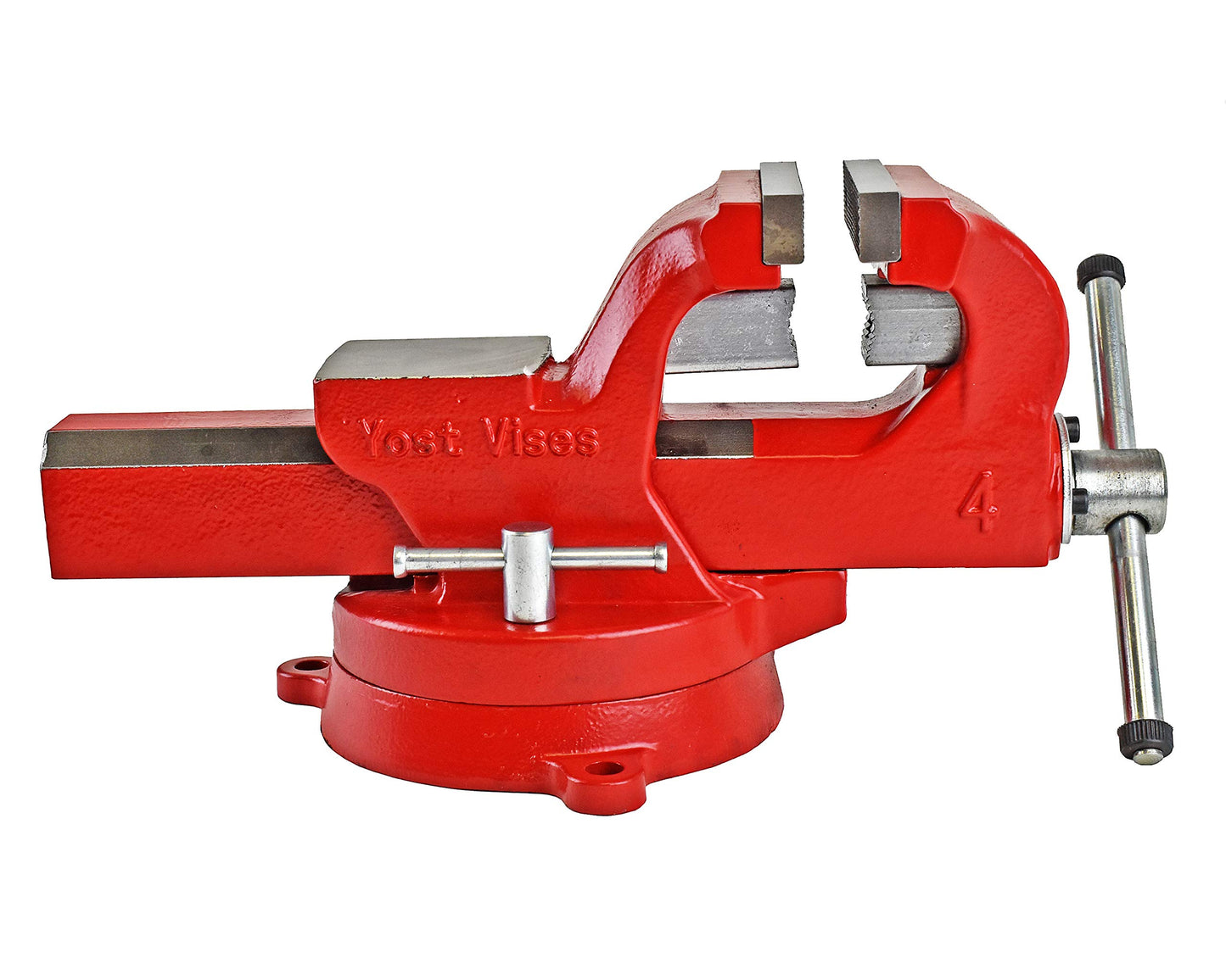 Yost Vises ADI-8 Heavy Duty Vise | 130,000 PSI Tensile Strength Austempered Ductile Iron Bench Vise | 8 Inch Jaw Width with a 360 Degrees Interlocking Swivel Base and 2 Lockdowns | Red