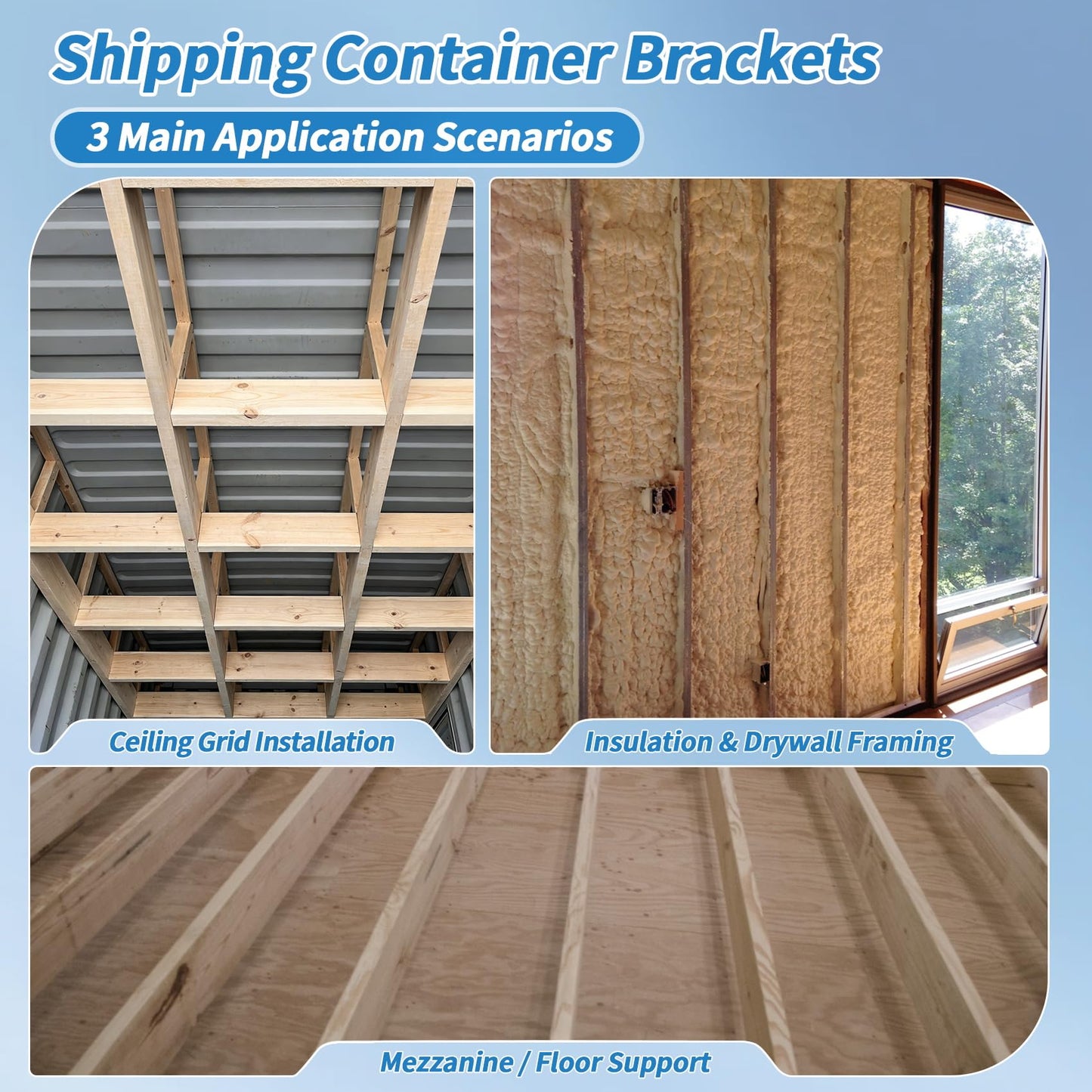 𝟐𝟎𝐏𝐂𝐒 Shipping Container Interior Brackets for 20ft Containers, Fits 2×4/2×6 Lumber, Shipping Container Bracket Self-Leveling Framing for Homes, Storage & Workshop Conversions