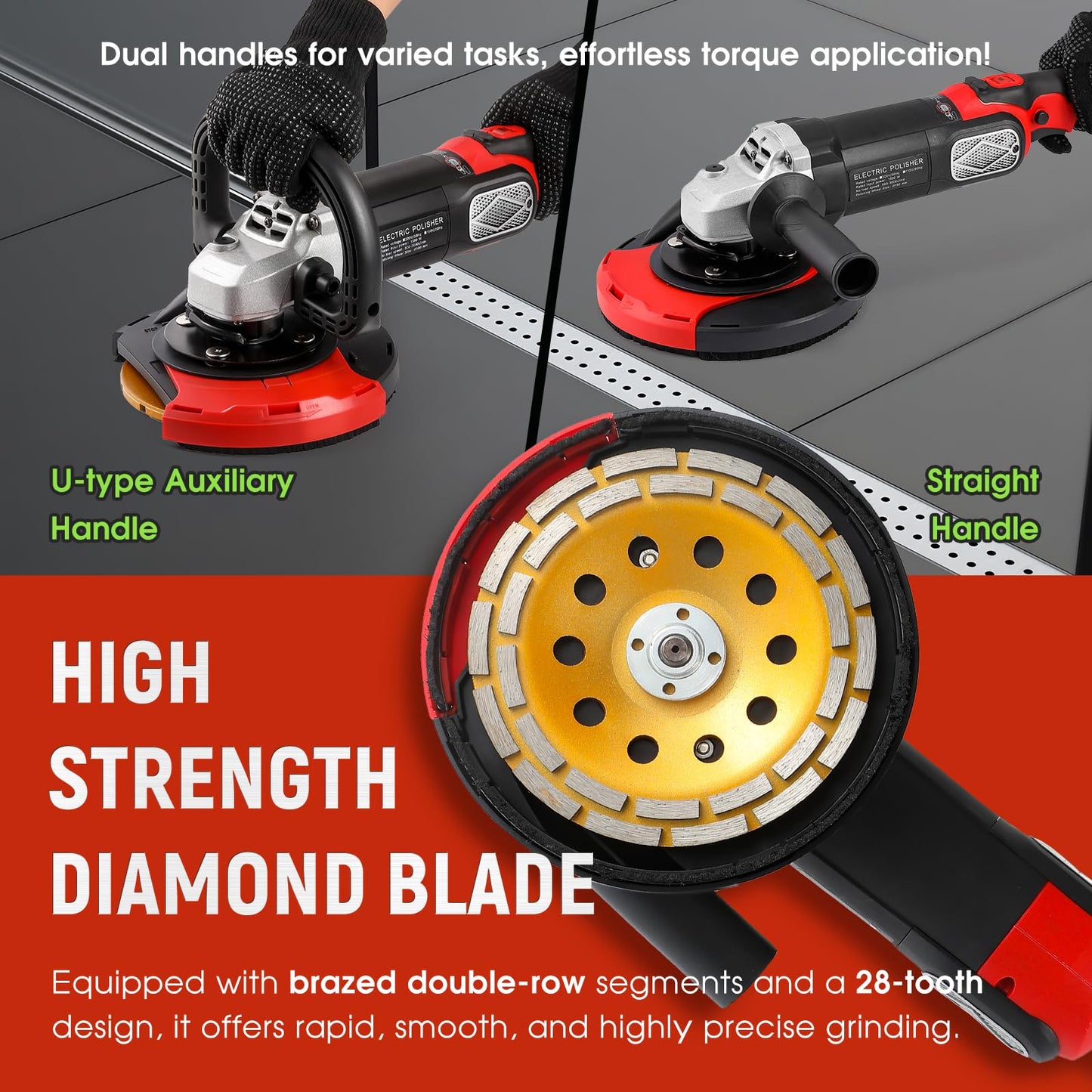 Antstone 7 Inch Concrete Grinder Set Concrete Surface Planer with Dust Extraction Shroud 1580W 3000RPM Angle Grinder Kit with Auxiliary Handles, Protective Guard, Diamond Grinding Wheel
