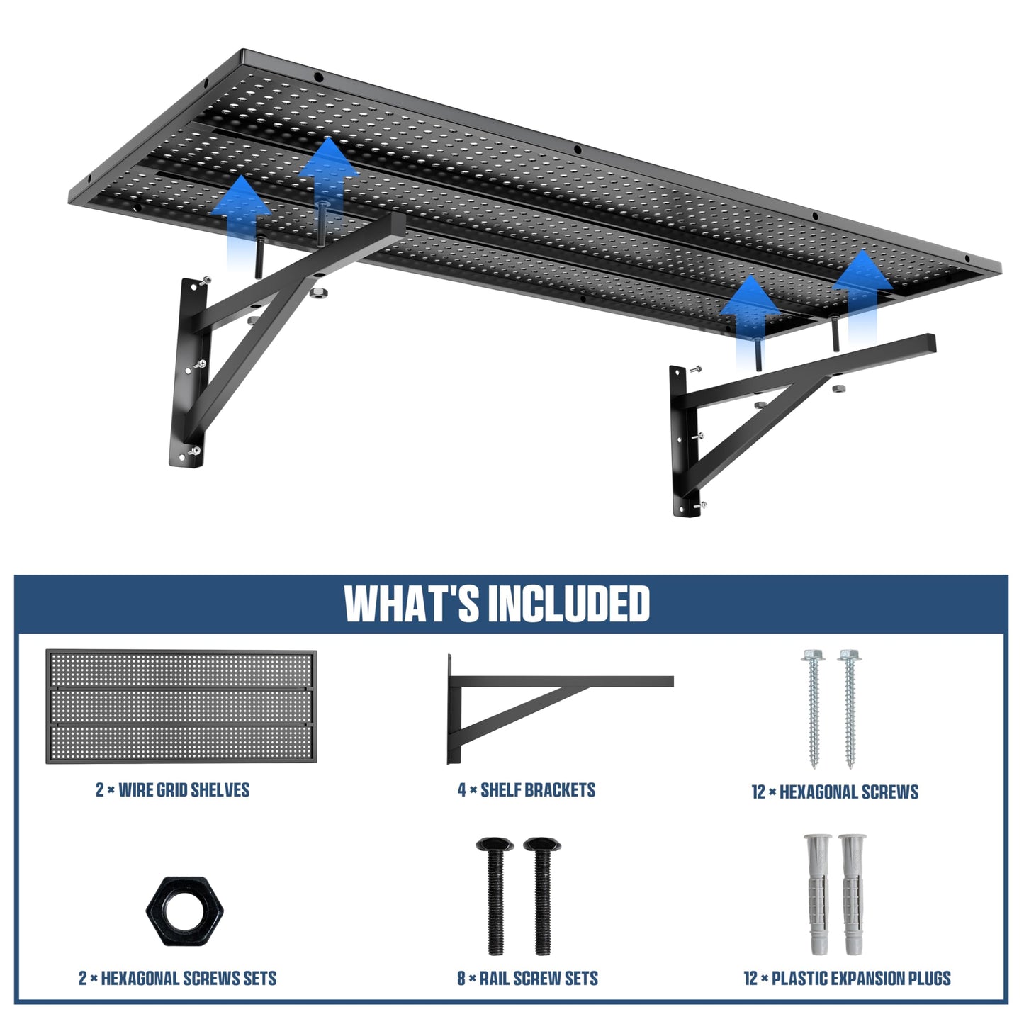 FOFARY Garage Wall Shelving 2-Pack(1.64x4 ft) Heavy Duty, Adjustable Garage Shelving Wall Mounted Shelves for Storage & Organization, Total 600 lbs Load Capacity, Black