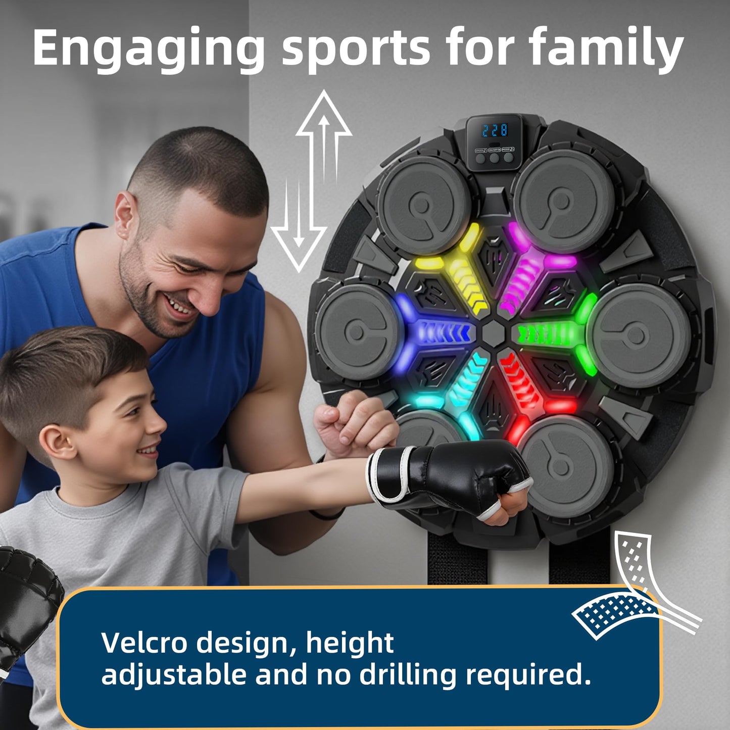 Music Boxing Machine for Kids, Wall Punching Pad with Gloves, 3 Speed Modes, Bluetooth, Smart, Beat Lights, Home Workout Training Boxing Equipment Sport Toys for Boys Girls Teen and Adults