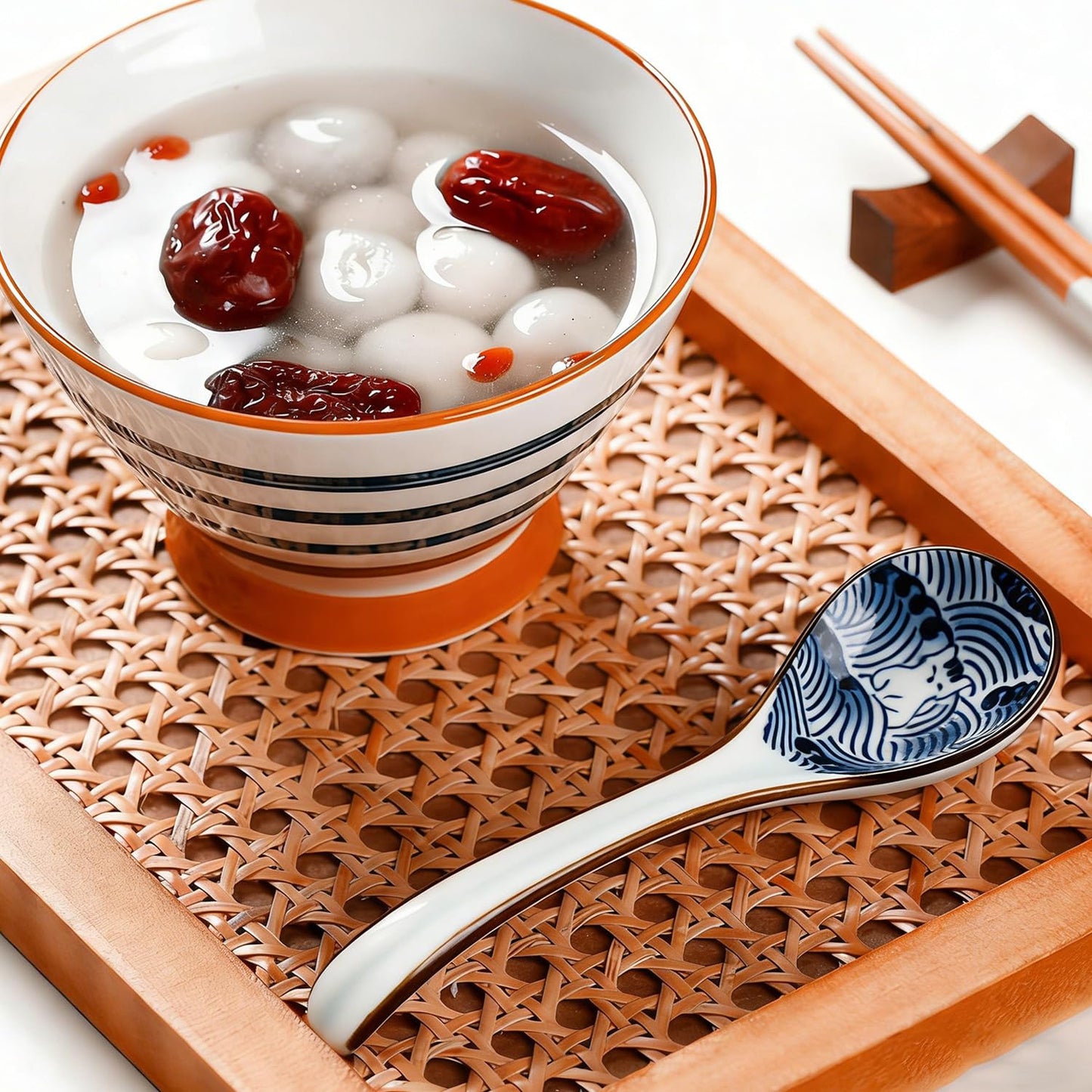 4 PCS Ceramic Soup Spoons, Asian Soup Spoon Chinese Spoon Long Handle Ramen Spoon,Ceramic Spoon Japanese Spoons for Soup Wonton Dumpling Rice Pho Noodle Miso Soup Spoons-Set of 4