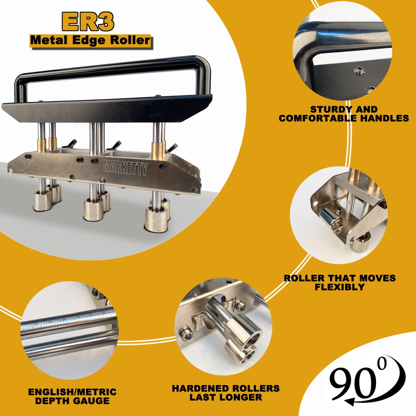 ER3 Three-Station Edge Roller Bender, Large Radius Sheet Metal Bead Roller Bender/Brake, 0-90° Bending Angle, Adjustable for Making 5/8" to 4" (16 to 102 MM) Bends in 29 to 22-Gauge Steel(Black)