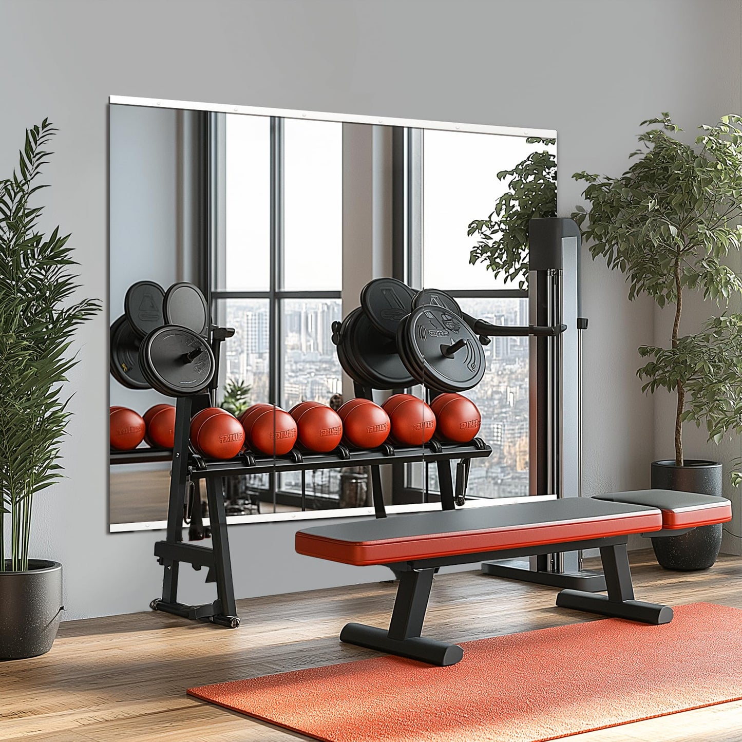 TRAHOME Home Gym Mirror for Wall,48x24x3PCS Full Length,Glass Frameless Body Large Mirror for Home Gym,Workout,Bedroom,Garage(Silver)