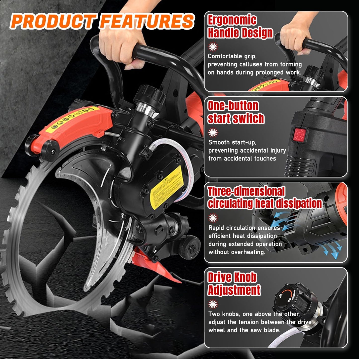 16" Concrete Ring Saw, 9500W Toroidal Electric Concrete Saw Cutting Machine, Wet Cutting System, Max Cutting Depth 11.8" Electric Ring Cutter For Brick, Concrete, Marble And Rebar(9500W)