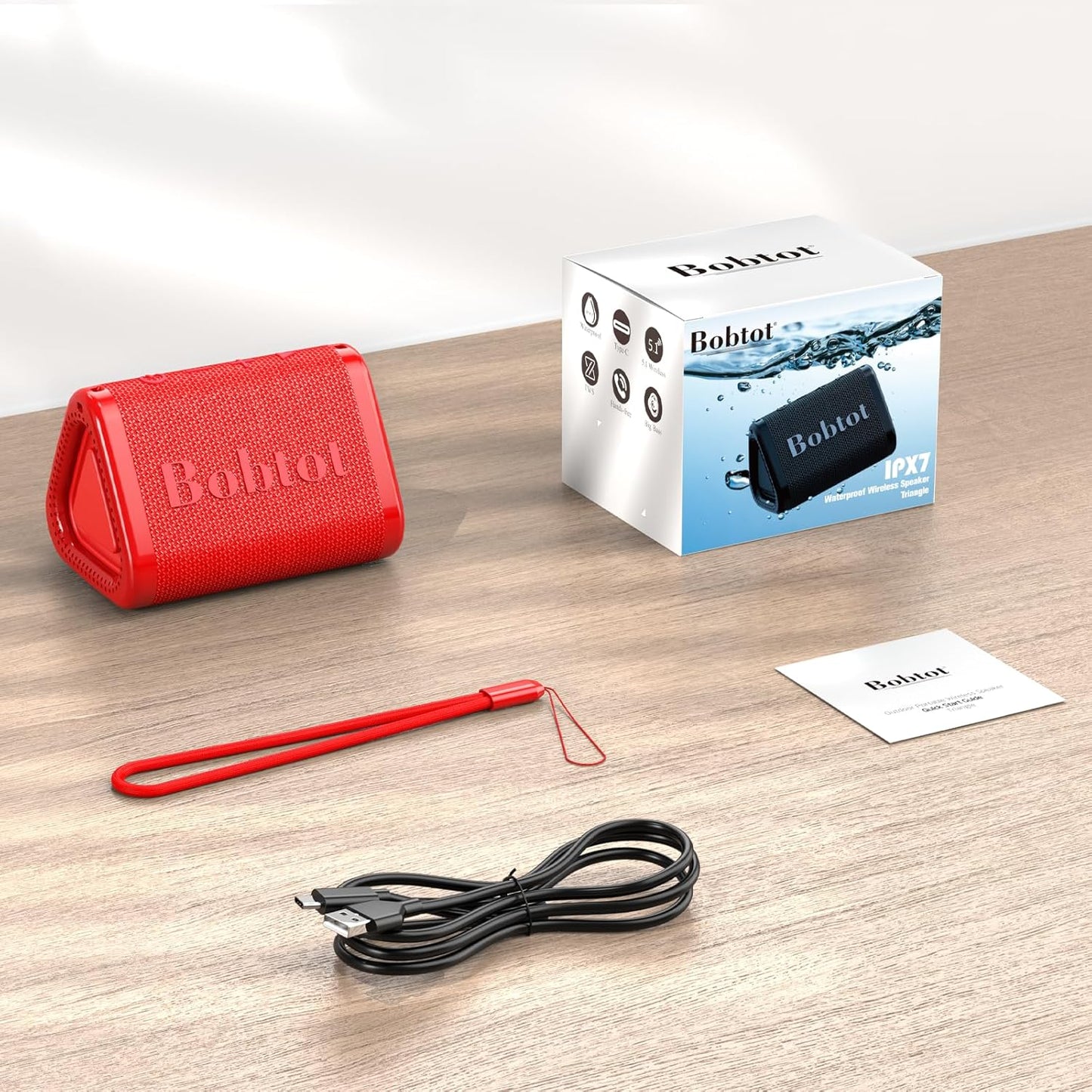 Bobtot IPX7 15H Portable Bluetooth Speaker Wireless, Small Shower Speaker Waterproof, Playing Time, Loud and Stereo