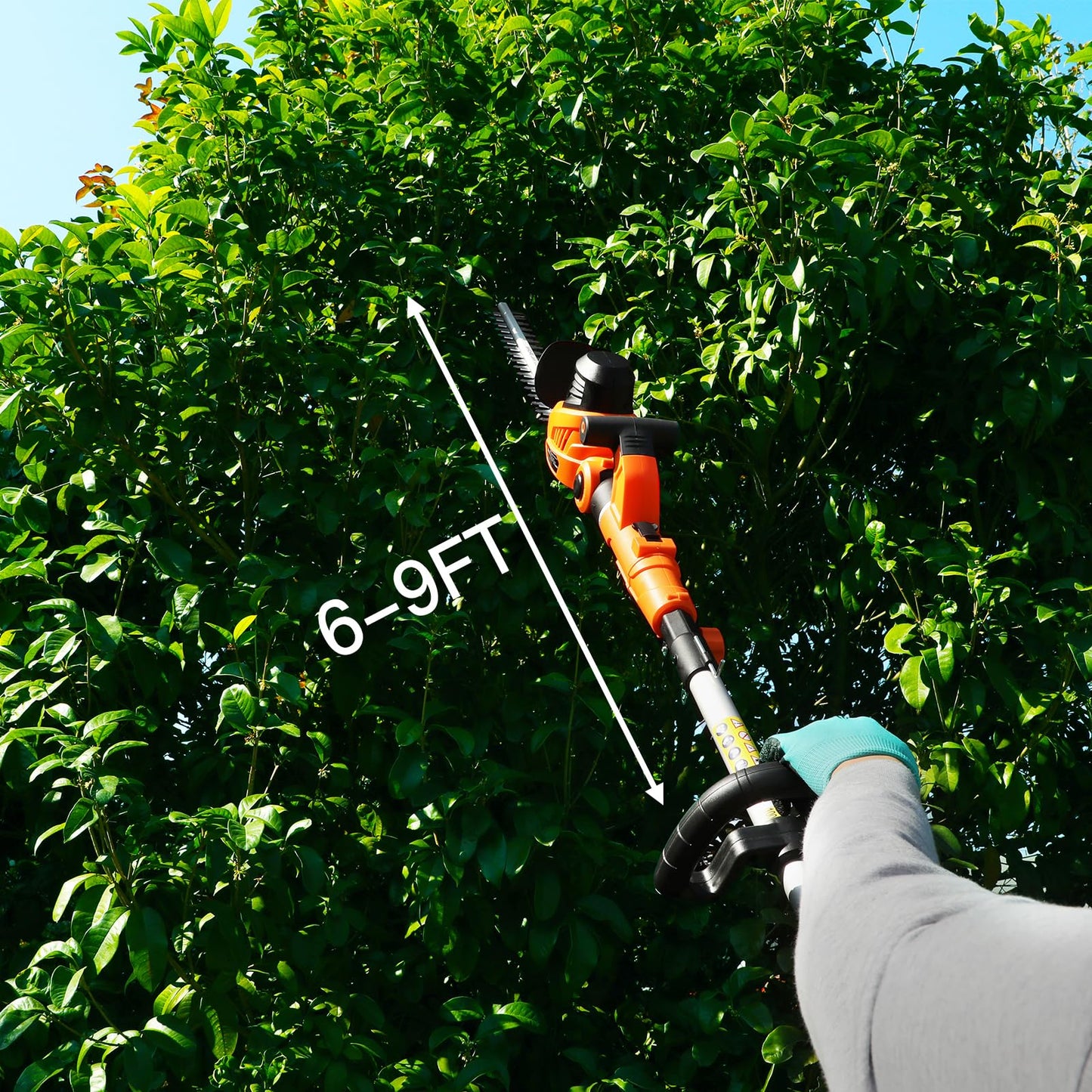 GARCARE 2 in 1 Hedge Trimmer Corded - 4.8A Telescopic Pole Hedge Trimmer, 18" Dual-Action Blade & Adjustable Head, Long Reach Branch Cutter for Tall Bushes
