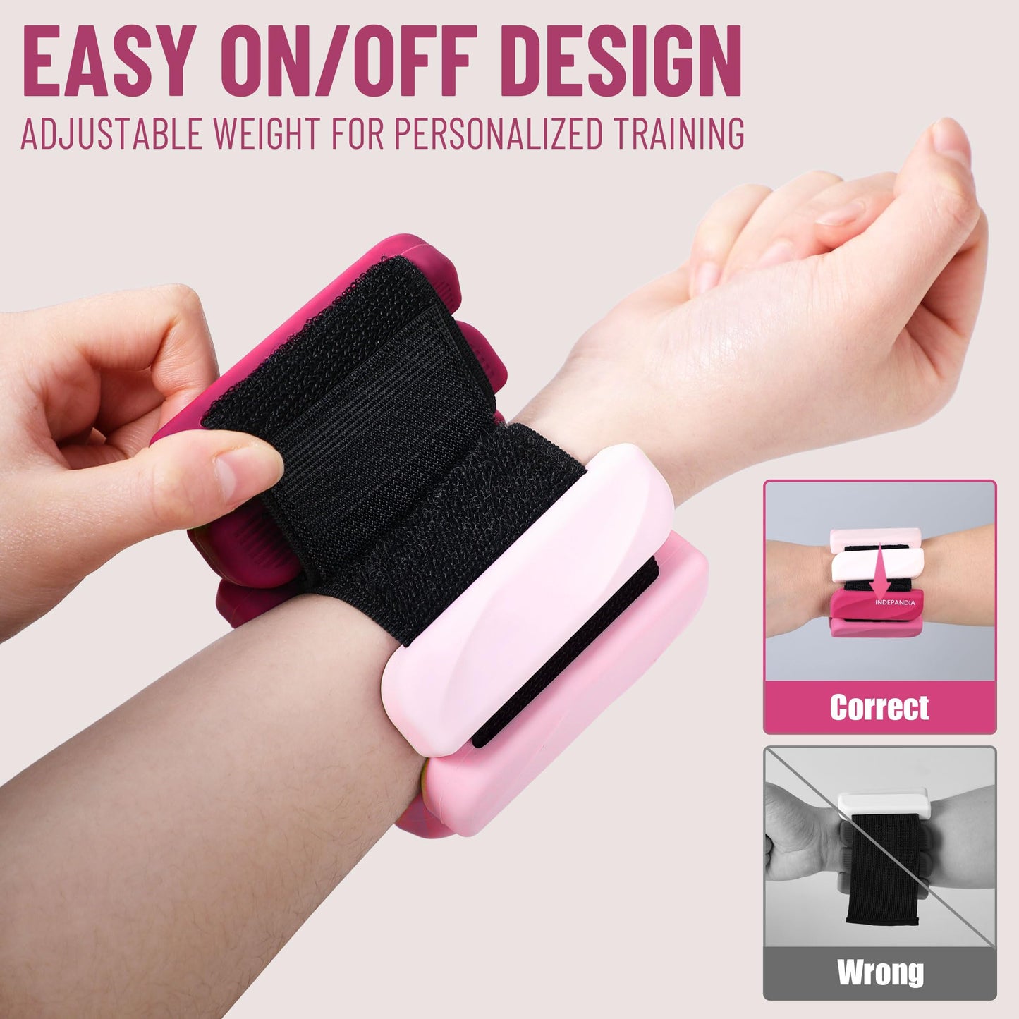 INDEPANDIA Wrist & Ankle Weights for Women and Men, 2lbs Pair Adjustable Silicone Weighted Bangles for Arm & Leg Workouts, Perfect for Pilates, Yoga, Walking & Home Fitness Training Gradient Pink