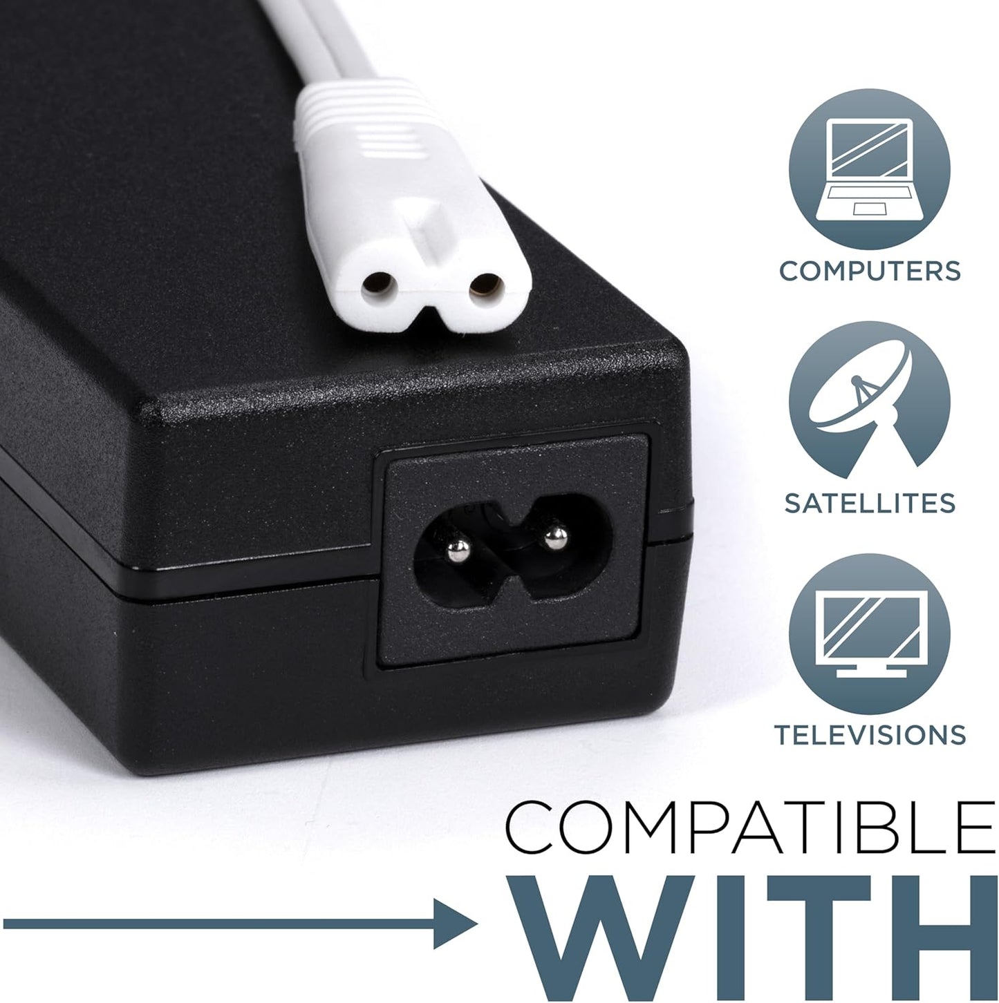 THE CIMPLE CO Figure-8 6 1-15P C7 C8 320 2-Prong 6 (1.8 White Power Cord FT - Non-Polarized Cord for Satellite, CATV