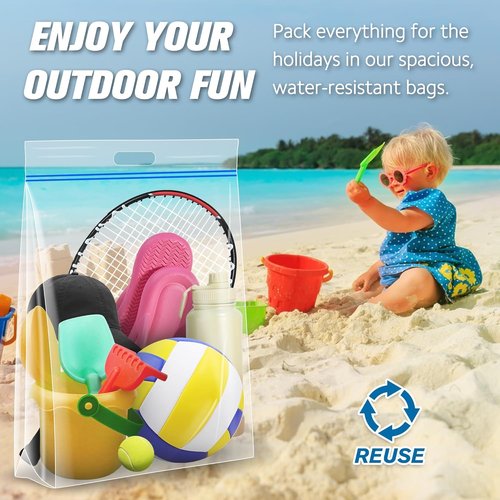 HIBAG 15 Gallon Storage Bags - Extra Large Resealable Clear Bags with Handle | 24” x 24” | Pack of 10