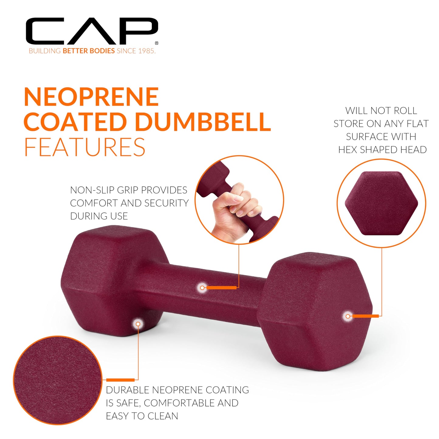 CAP Barbell 100 LB Set of Neoprene Dumbbells with Rack Color Series | 5, 8, 10, 12 and 15 LB pairs