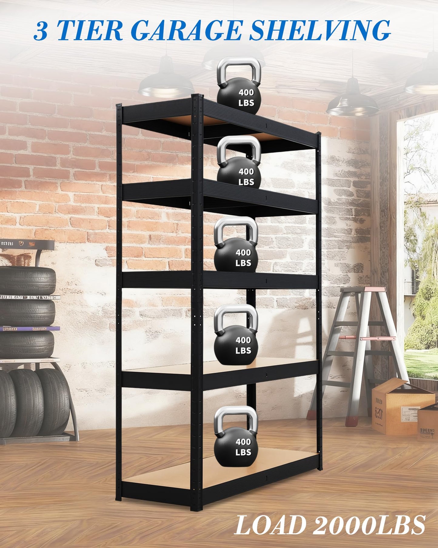 Garage Storage Shelves,60x24x72 Heavy Duty Garage Shelving Metal Adjustable Garage Shelves,5-Tier Adjustable Shelving Units,Loads 2000 LBS,Metal Storage Utility Racks for Warehouse,Pantry, Basement