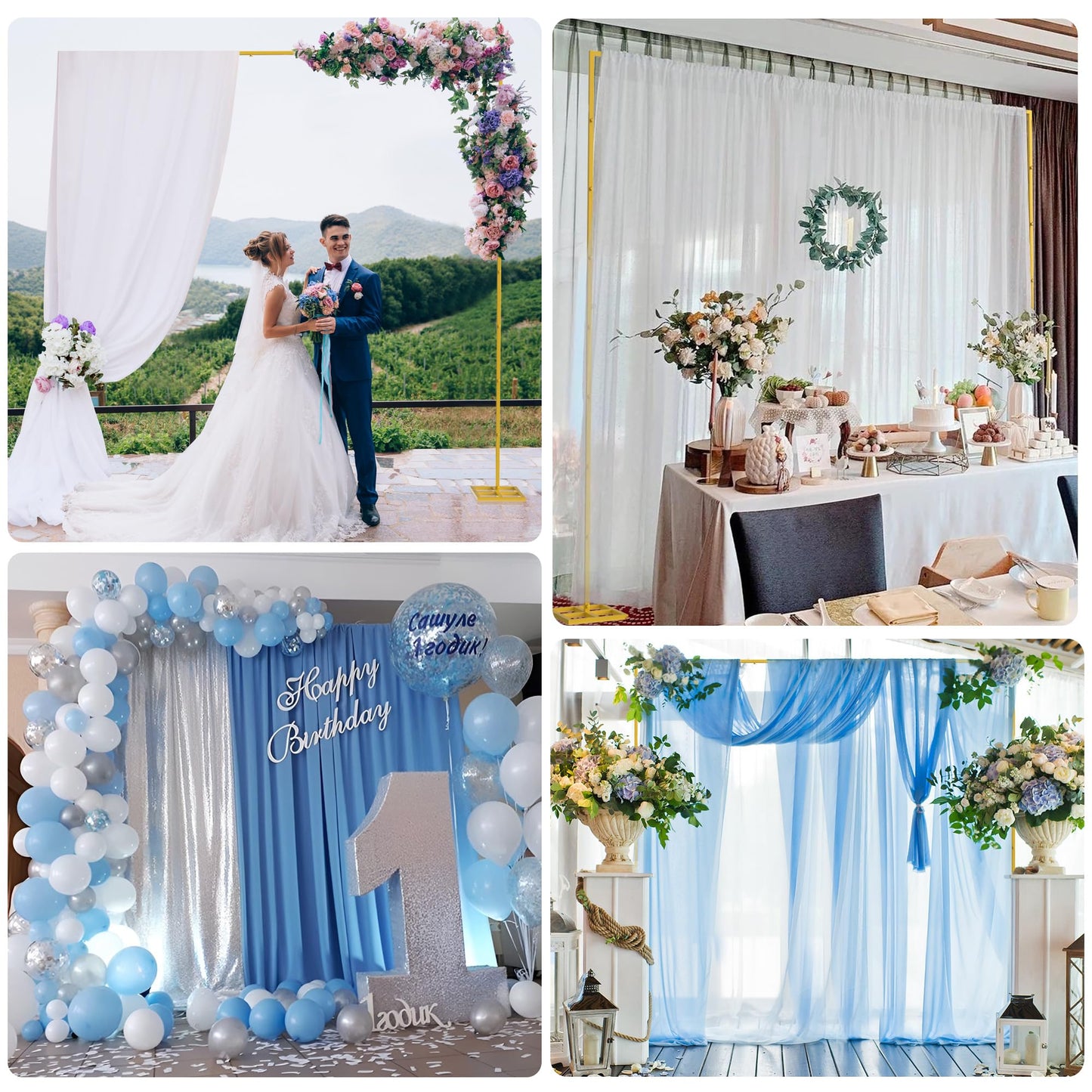 Fomcet 10FT x 10FT Backdrop Stand Heavy Duty with Base, Gold Portable Adjustable Pipe and Drape Kit, Square Metal Arch Party Frame for Wedding Birthday Parties Banquet Decorations