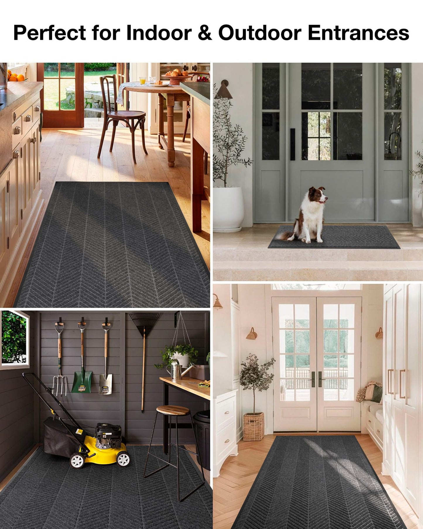 4′ x 10′ Heavy Duty Front Door Mat Indoor Outdoor Entrance, Large Non-Slip All Weather Commercial Floor Mat for Entryway, Low Profile Waterproof Vinyl Rug for House (48" x 120", Charcoal Grey)