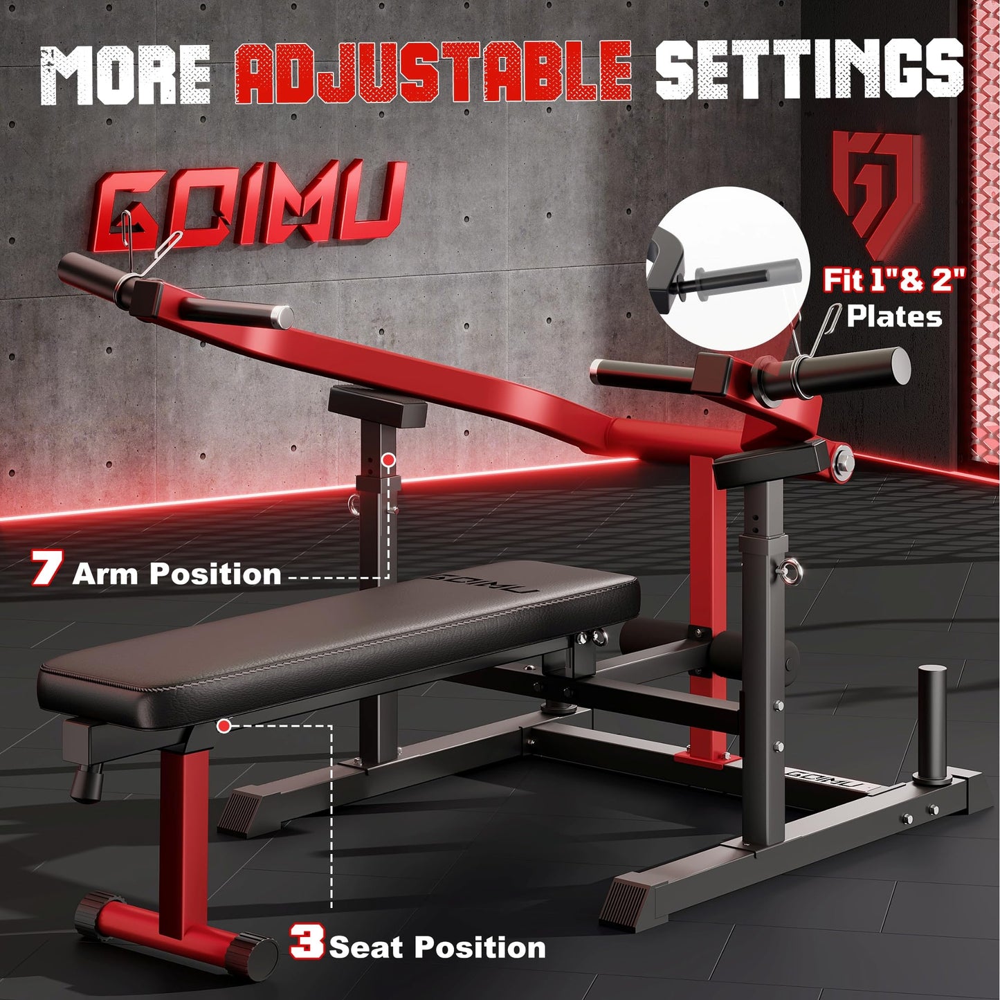 Chest Press Machine, GOIMU Z1-PRO Weight Bench Press Machine with Independent Arms, Adjustable Flat Incline Bench Press for Chest, AB Workout Home Gym Equipment (Red Bench Only)