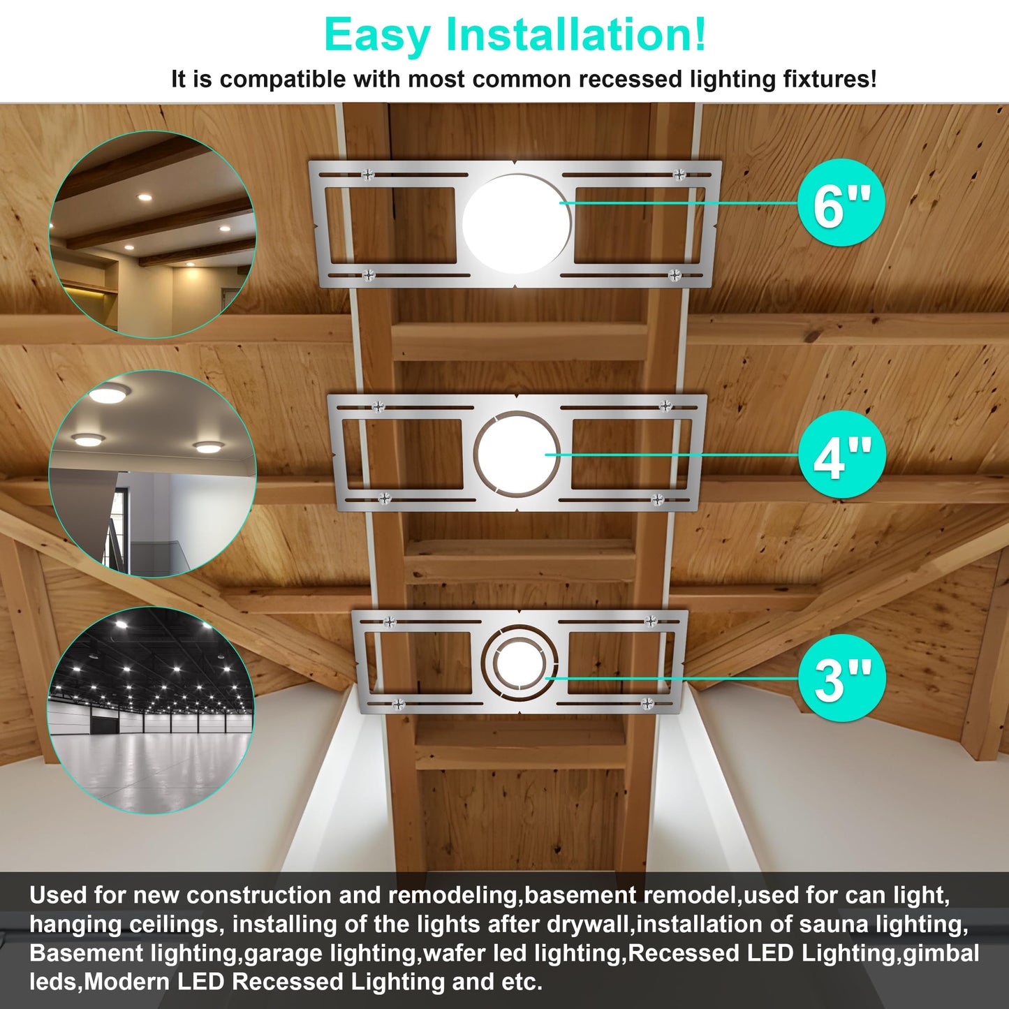 New Construction Mounting Plate, 3-4-6 Inch, LED Recessed Lighting Housing Kits for remodeling, Basement remodeling, Hanging Ceiling and LED Lighting, Shallow Recessed Lighting Housing Plate,40PC