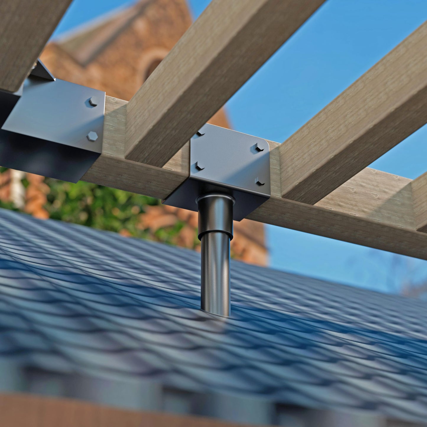Mayset 2Pack 3.6" Saddle Stainless Steel Roof Riser for Patio Pergola, 18-1/4 Inches High, Black Finish