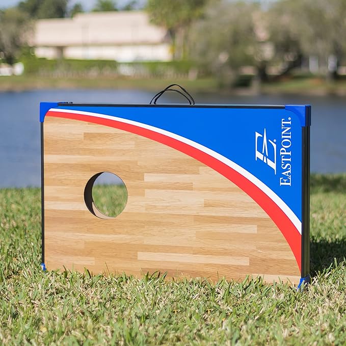 EastPoint Sports Cornhole Game Set Bean Bag Toss MDF - 2' W x 3' L - Built-In Storage, Convenient Carry Handles and 8 Premium Bean Bags