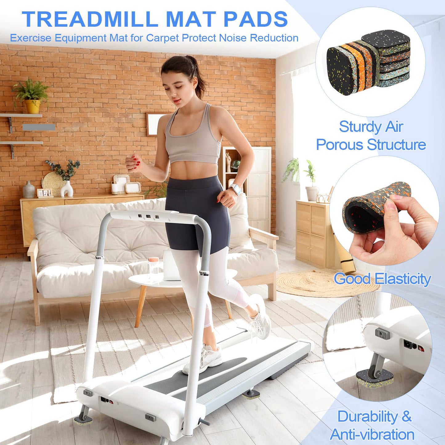 PATIKIL 8 Pcs Treadmill Mat Pads, 4x4x0.6 High Density Foam Anti Vibration Pad Sound Proof Floor Mat Exercise Equipment Mat for Carpet Protect Noise Reduction Home Gym, Black