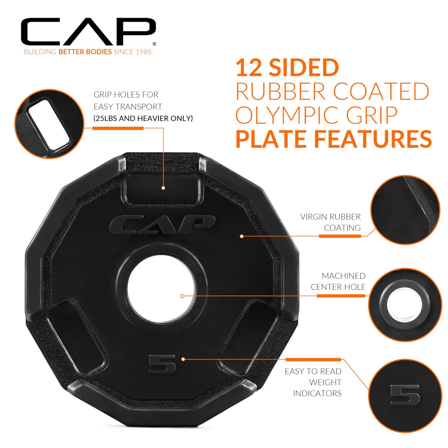 CAP Barbell 12-Sided Rubber Coated Olympic Weightlifting Grip Plates – SET (2.5 lb x 2, 5 lb x 2, 10 lb x 2)