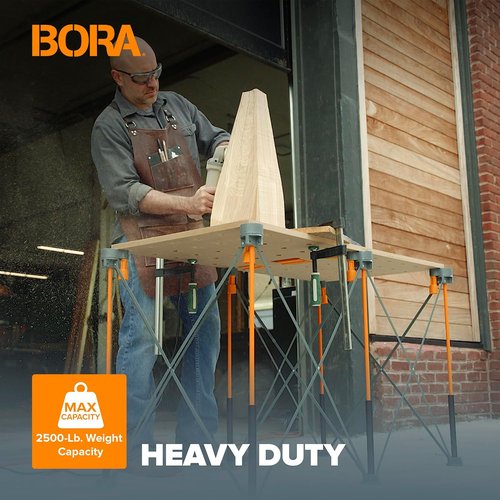 Bora Centipede Folding Work Table - 2 Ft. L x 4 Ft. W x 2.5 Ft. H - Steel, 1500 lb Capacity, Gray/Yellow