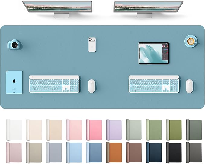 YSAGi Leather Desk Protector, Office Mat, Large Mouse Mat, Non-Slip PU Leather Blotter, Laptop Desk Mat, Waterproof Writing Pad for Office and Home(Aquamarine, 63" x 24")