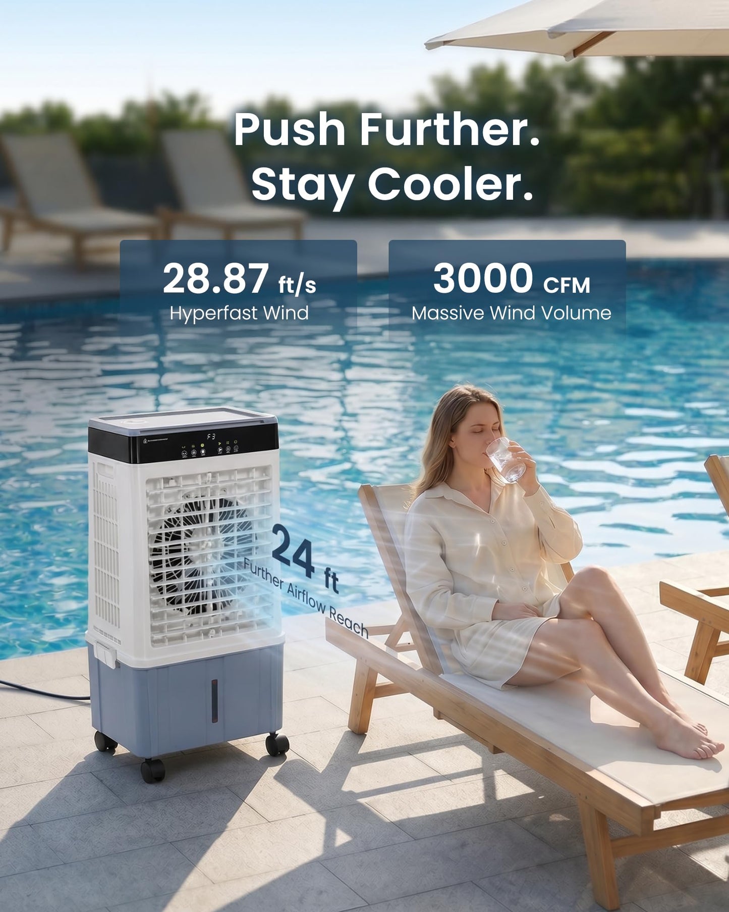 Air Choice Swamp Cooler, 3000CFM 31" Evaporative Air Cooler, 5.5Gal Removable Tank & 4 Ice Box, 120° Oscillation, 3 Speeds, Remote, 12H Timer, 3-in-1 Air Cooling Fan for Outdoor, Office, Bedroom, Blue