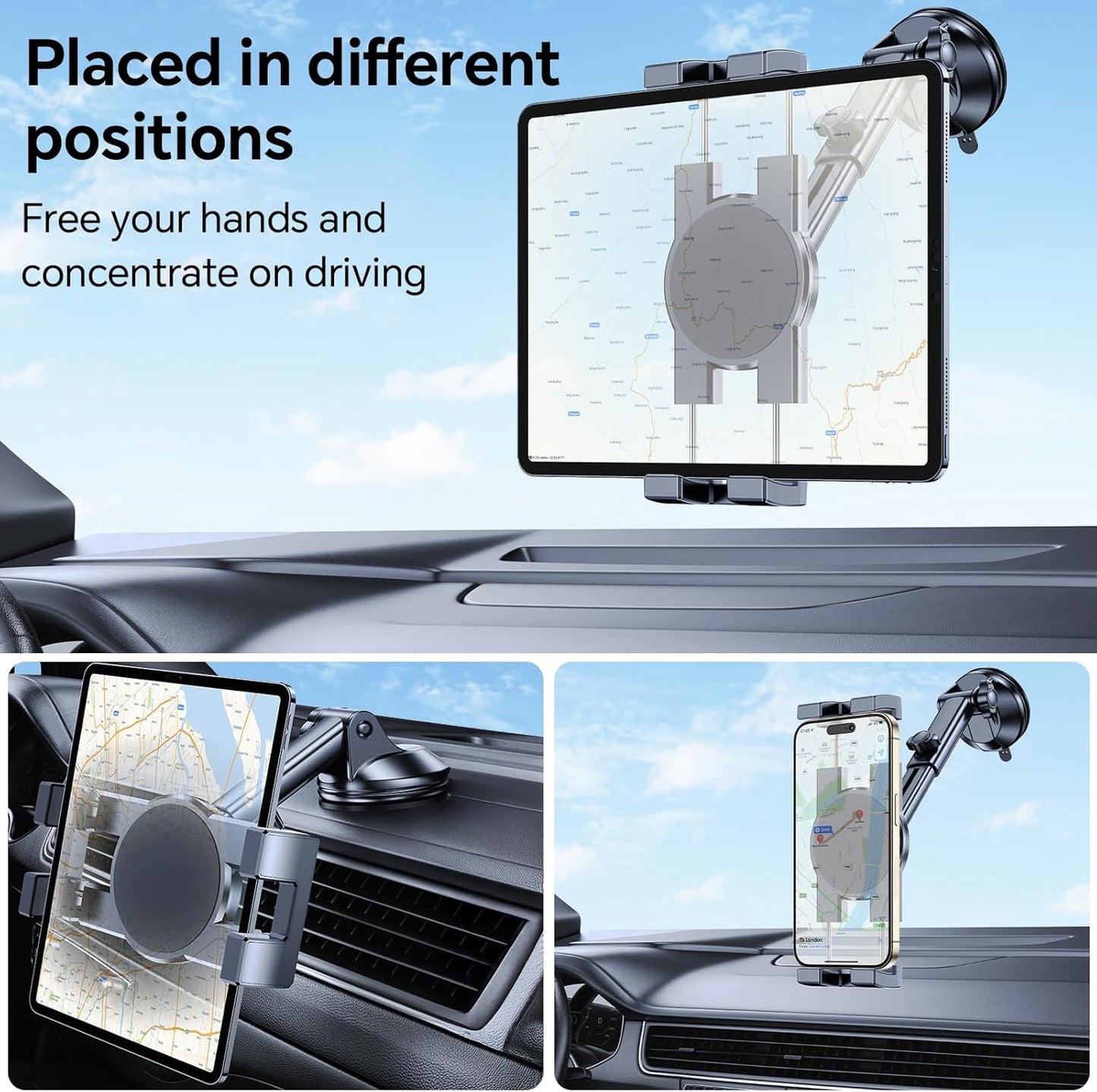Coolpow Stand360 4.7"-12.9" Tablet Holder for Car ipad Holder for CarWindshield+Dash Suction Cup ipad Mount for Truck