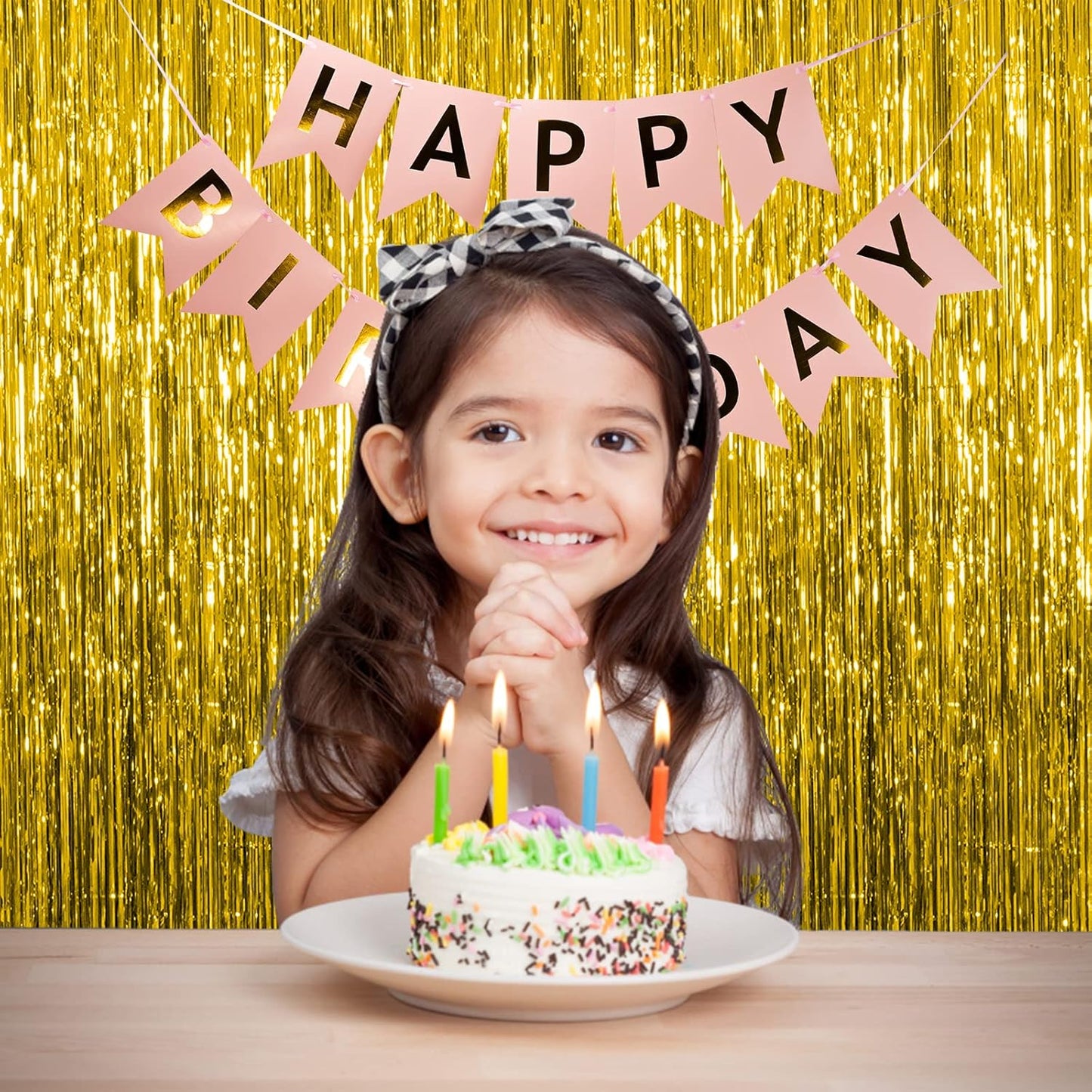 Skiennix Gold Fringe Curtain Backdrop - 5 Pack Tinsel Streamers for Parties & Events | Perfect for Birthdays, Christmas, & Graduations