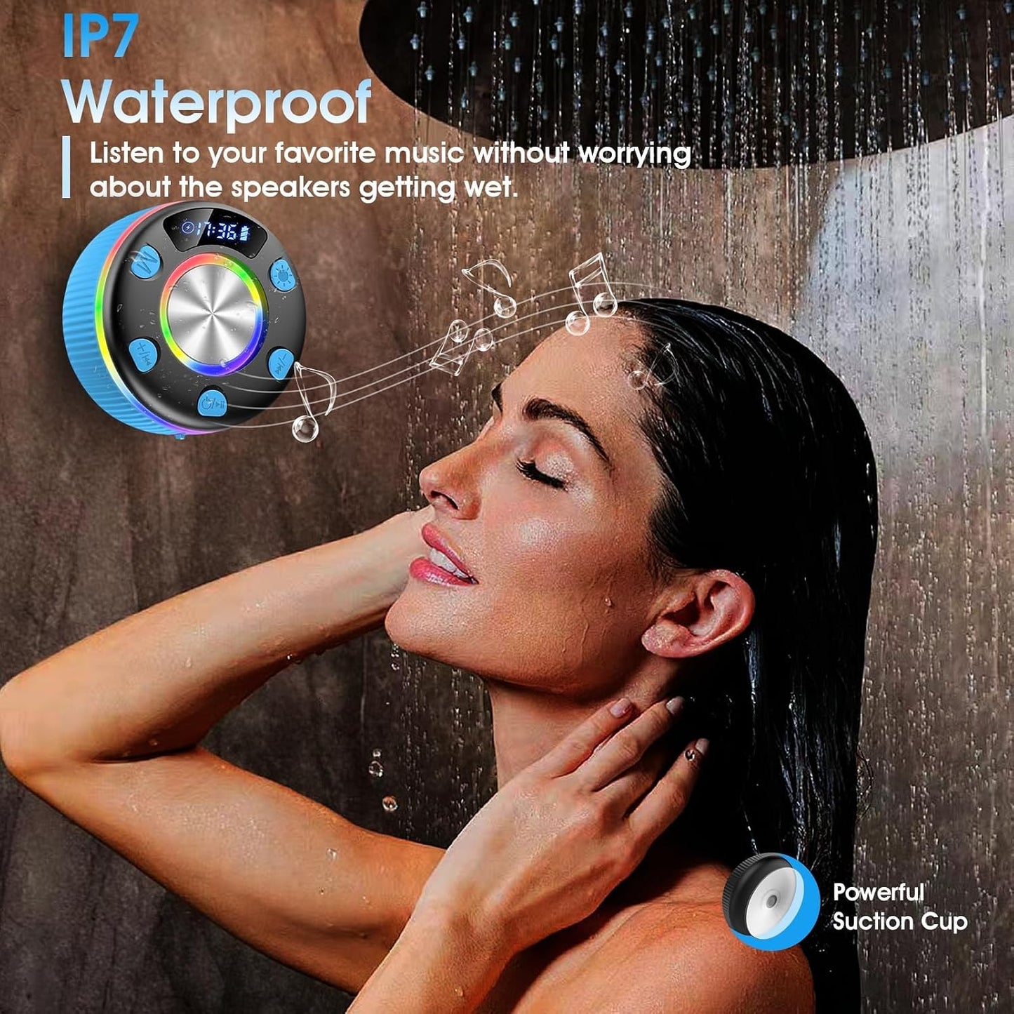 dotn 2026 360 Bluetooth Shower Speaker, Digital Display Portable Speaker with Suction Cup, LED Light, HD Stereo Sound