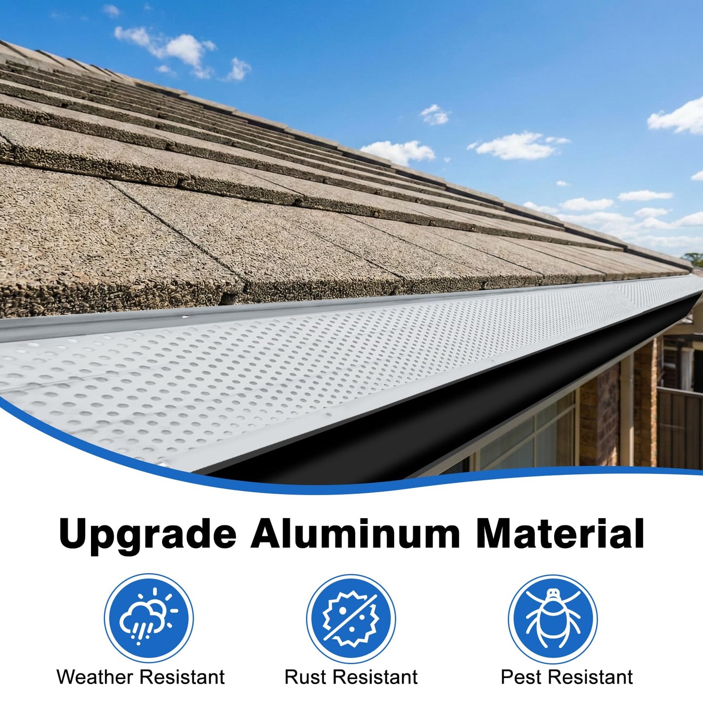 5 Inch Gutter Guard – (Mill Finish，52 PCS-200 Feet Total Length) Premium Aluminum Leaf Protection for Roof Gutters, Heavy-Duty DIY Easy Install, Clog Prevention for Leaves & Debris