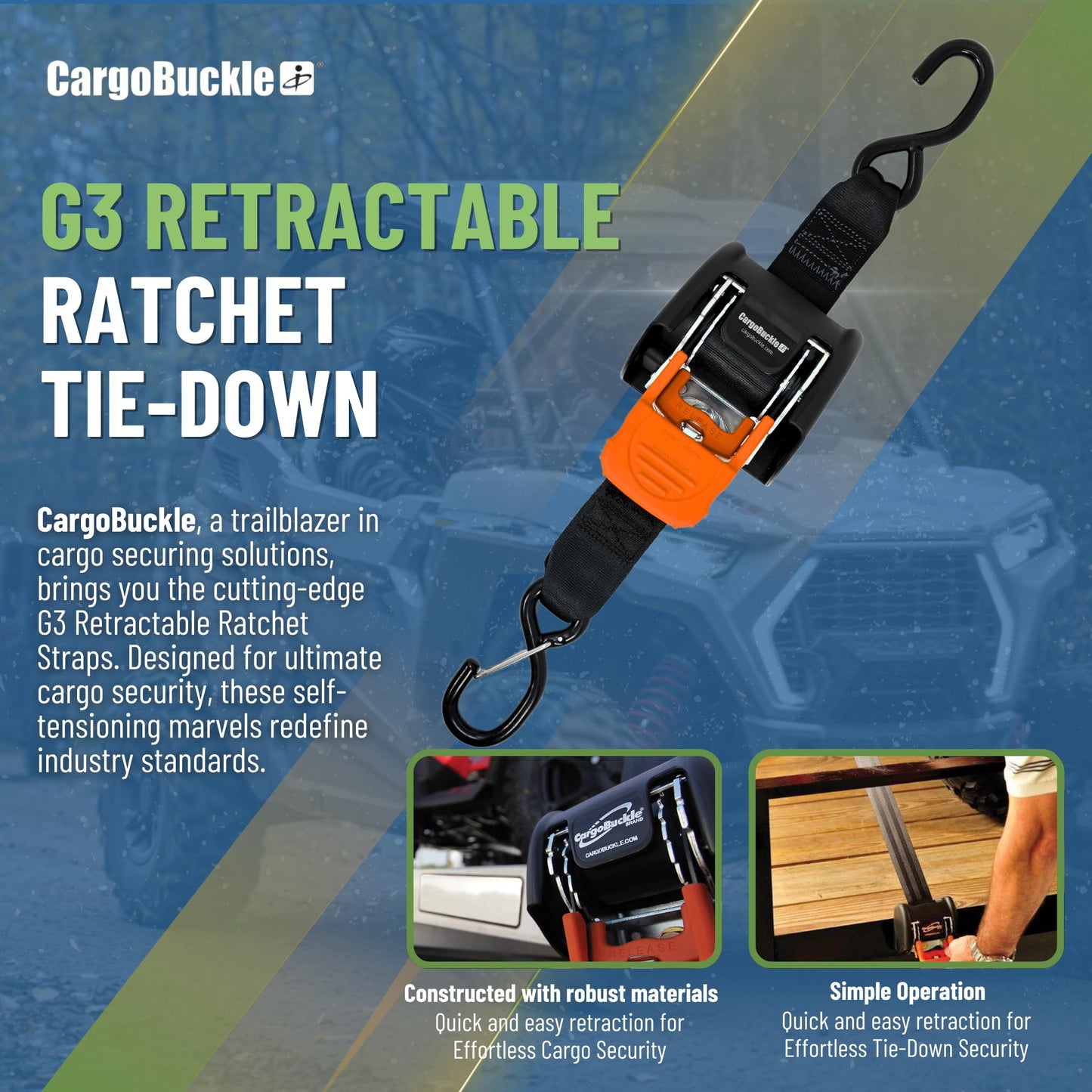CargoBuckle Trailcase Deluxe Retractable Ratchet Straps, Tie-Down Ratcheting System: Includes 4 Straps, 4 Soft Loop Hook Converters & Weatherproof Case, for Loads Up to 5,600 lbs (1-Inch)