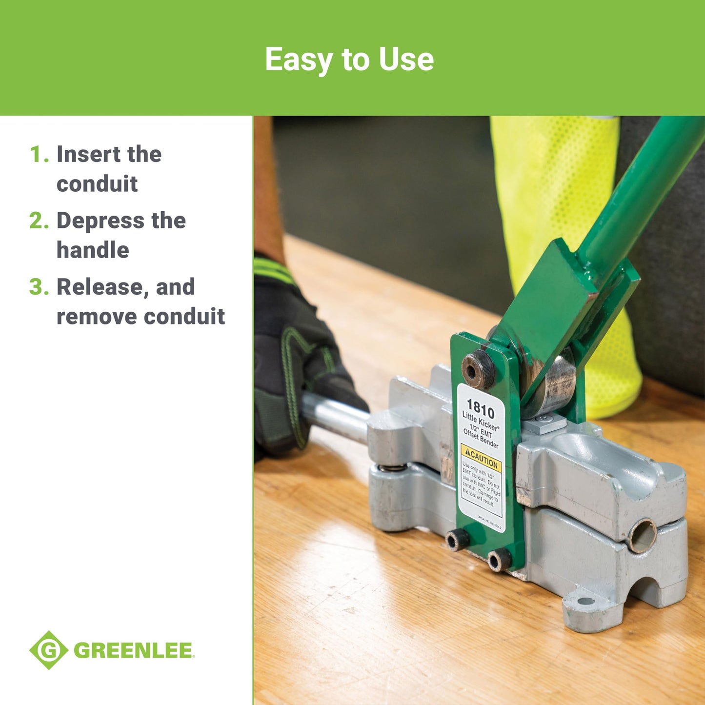 Greenlee 1810 Little Kicker Offset Hand Bender for 1/2" EMT Conduit, Silver/Green