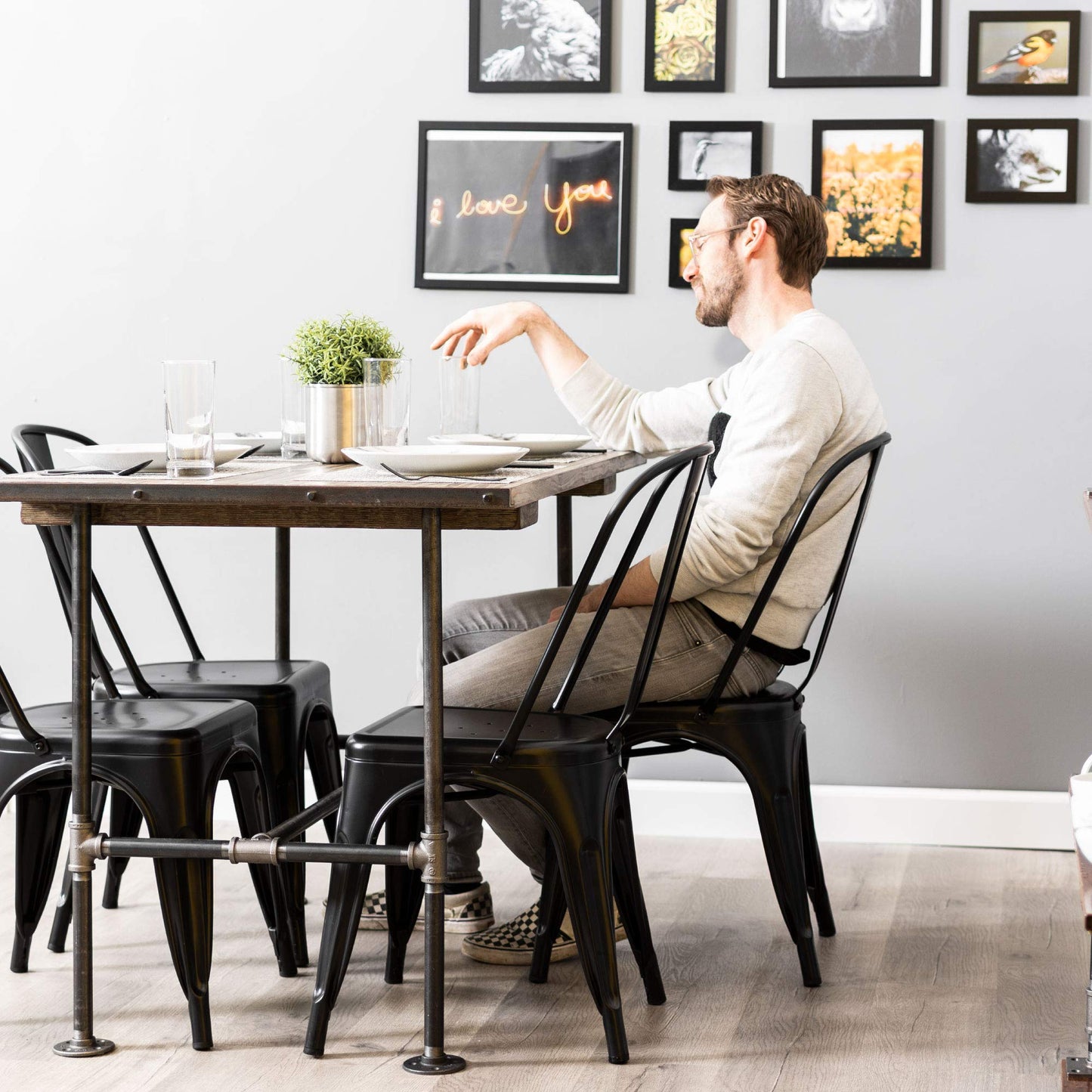 PIPE DECOR Industrial Kitchen Dining Table Base, 3/4 Inch Pipe, 30 Inch Height Rustic Metal Frame for Home Office, Basement, Study - Poker Design