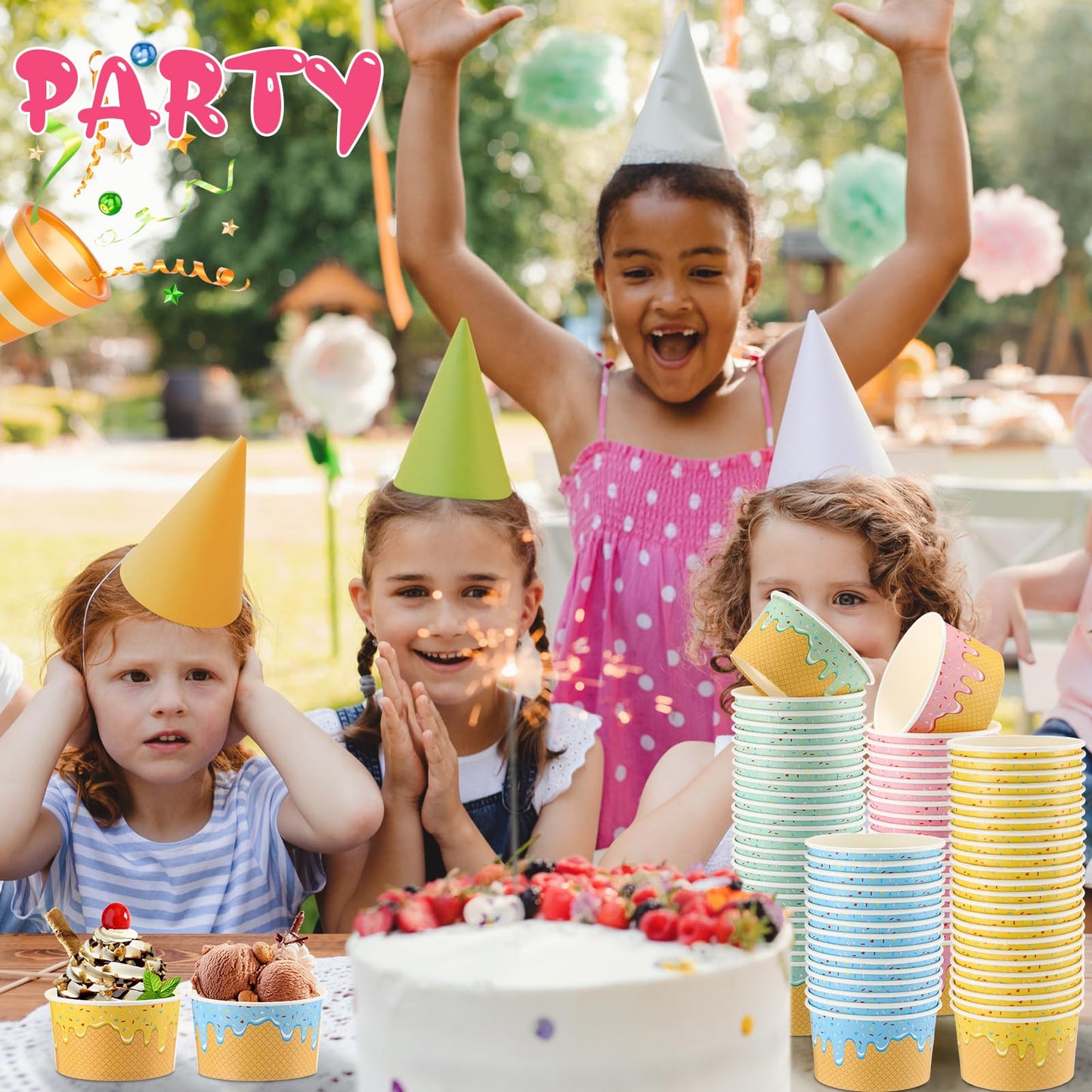 Ninehaoou 100 Pcs Ice Cream Cups Bulk Paper Disposable Dessert Bowls Ice Cream Bowls Paper Dessert Cups Sundae Soup Yogurt Cold or Hot Food Party Supplies for Summer Party Decoration (8 oz)