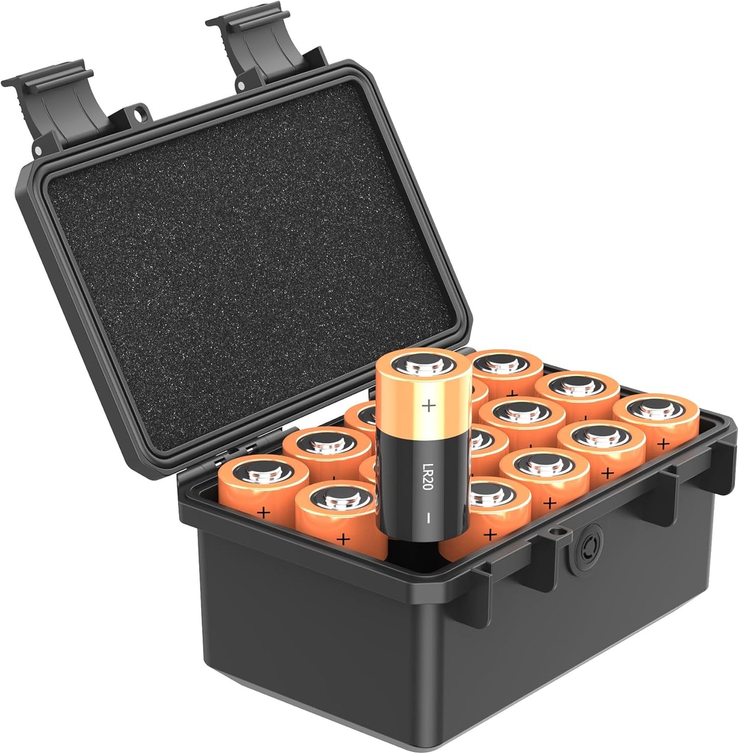 KIWIFOTOS IP67 15 LR20 D Cell Battery Organizer Case Waterproof Slots D Cell Alkaline Batteries Storage Holder