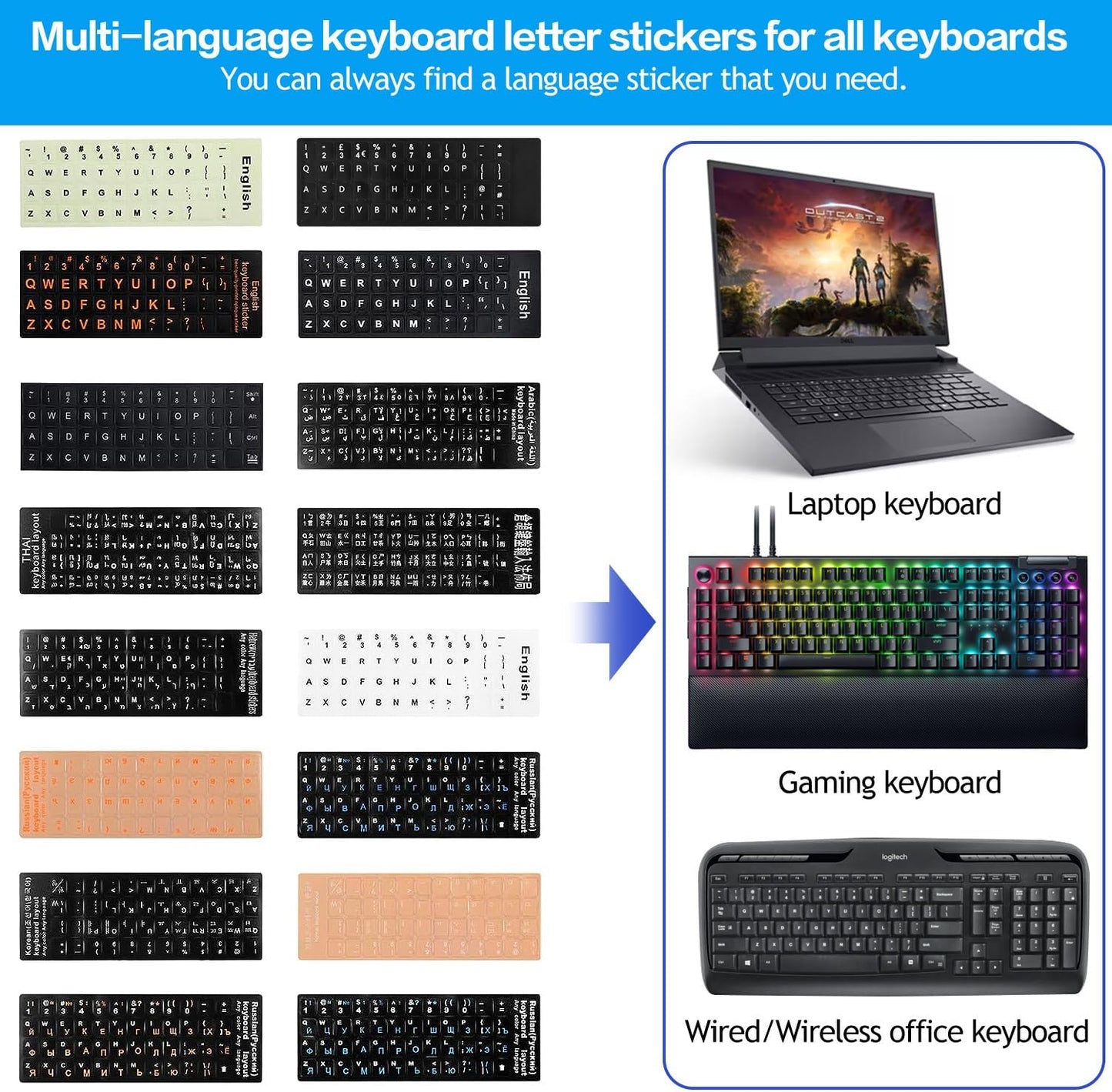 CaseBuy 2 Pack English Keyboard Stickers, Replacement Keyboard Letters Sticker with White Font on Black Background