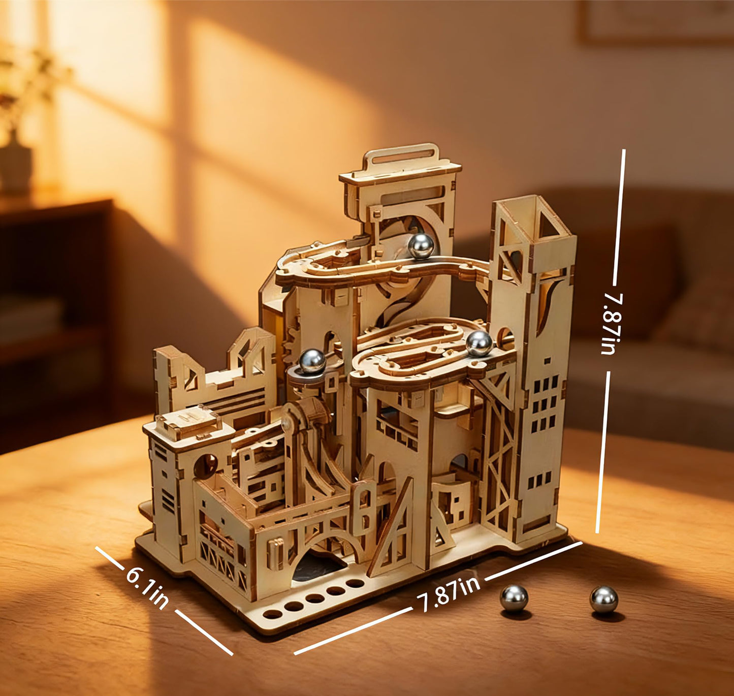 3D Wooden Puzzle for Adults, Marble Run - Advanced Roller Coaster Model Building Set, DIY Wooden Marble Run Track and 3D Jigsaw Puzzle for Adults and Teenagers, challenging Birthday Gift