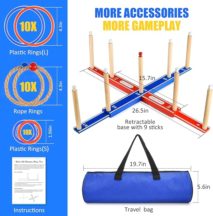 Outdoor Games for Kids 3-12 Upgraded Large Wooden Ring Toss Game with 30 Rings Party Yard Game for Family Outside Toys for 10 11 12 13 14 Years Old Boys Gifts